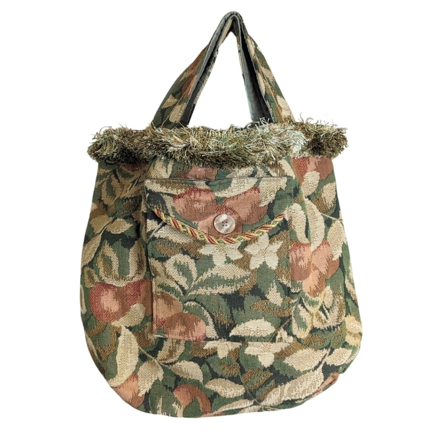 XL Upcycled Granola Girl Goblincore Tapestry Tote Bag Overnight Bag Fringe