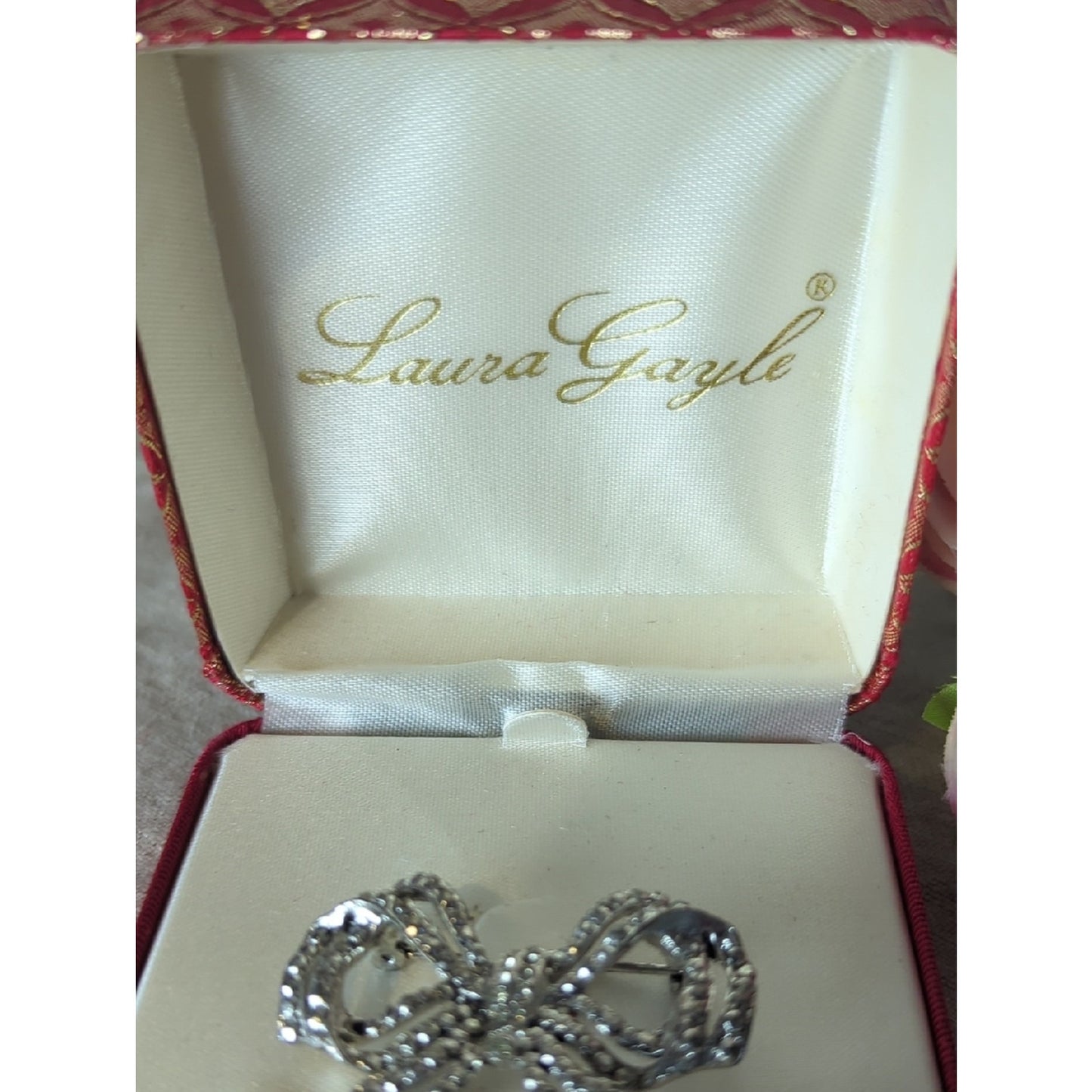Vintage Laura Gayle Rhinestone Bow Brooch & Earrings 90s Coquette Jewelry