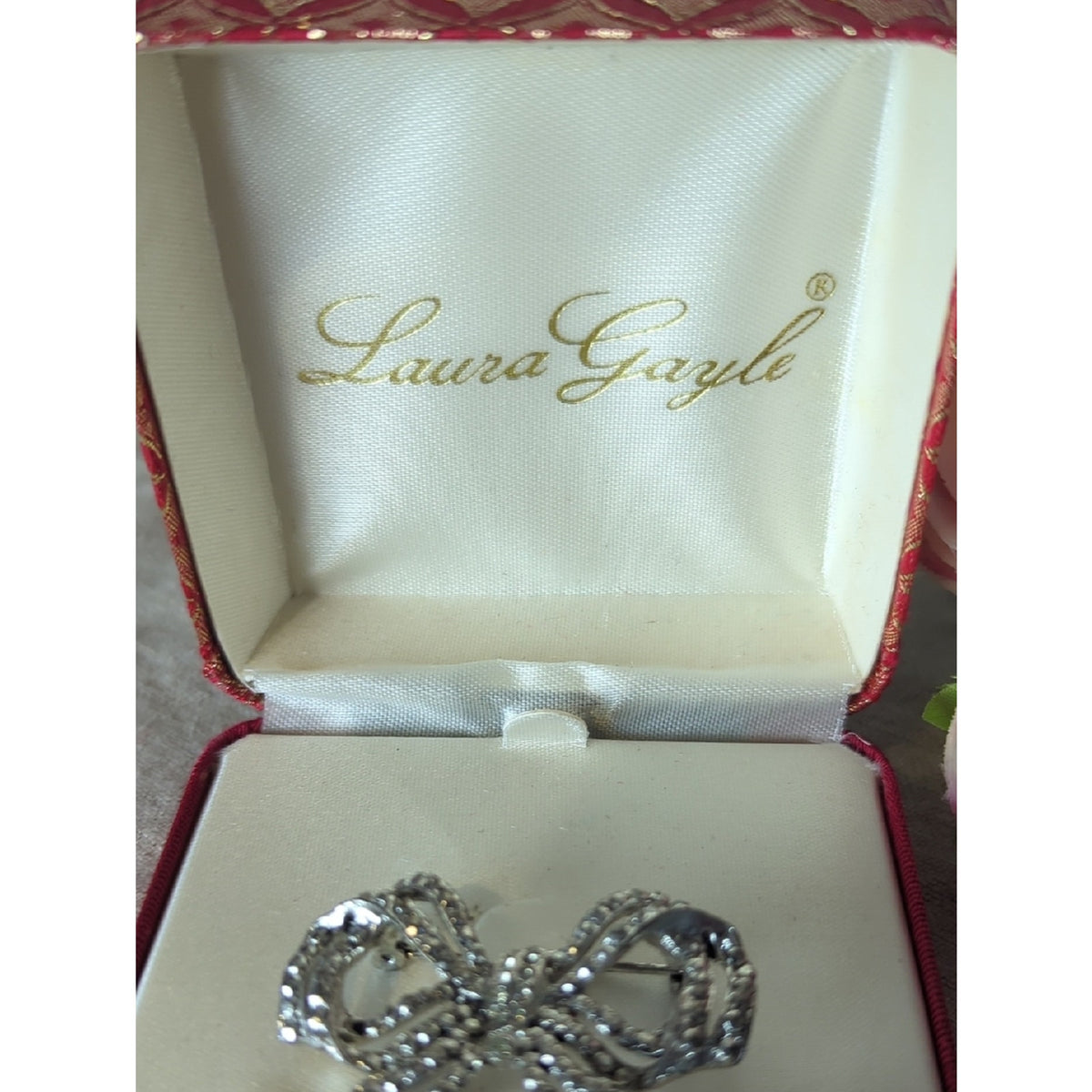 Vintage Laura Gayle Rhinestone Bow Brooch & Earrings 90s Coquette Jewelry