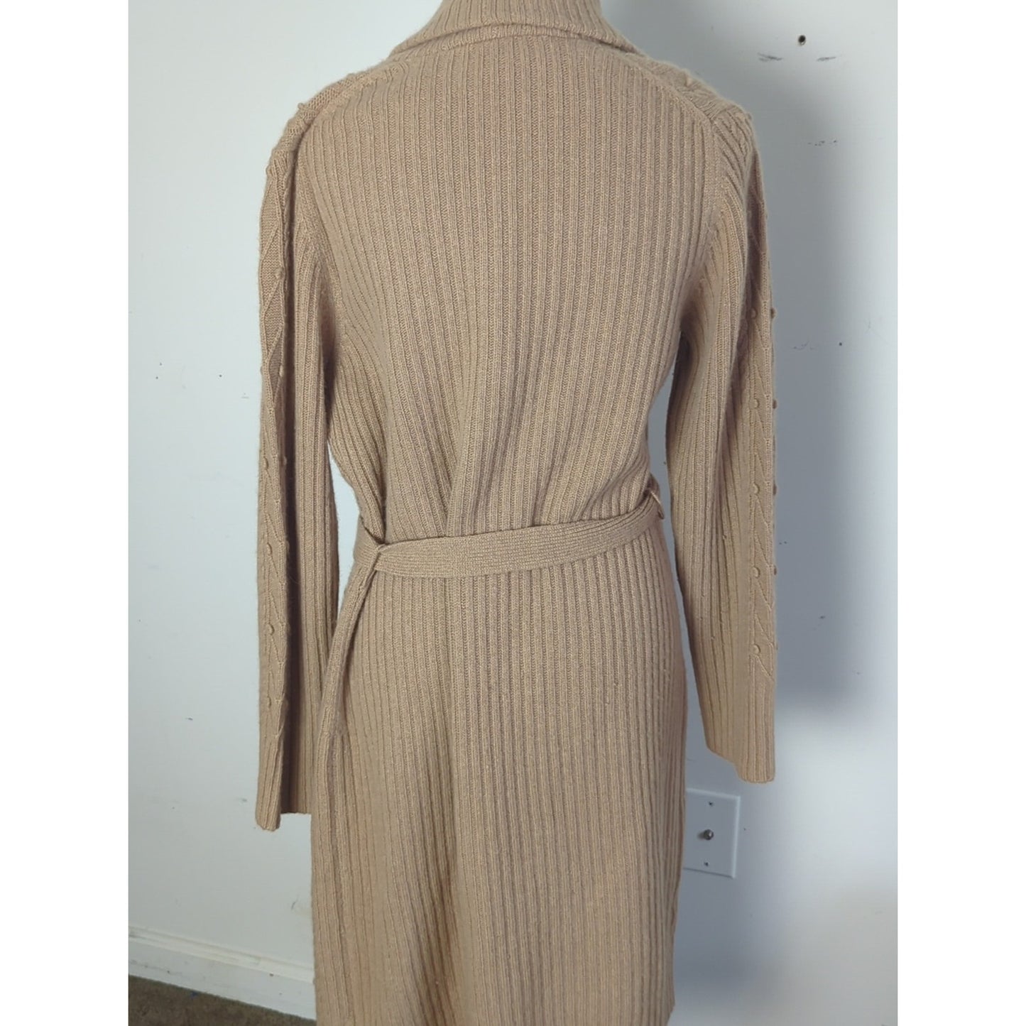 Lambswool Angora Midi Cardigan Y2K Neutral Cable Knit Belted Soft Luxe Layer L