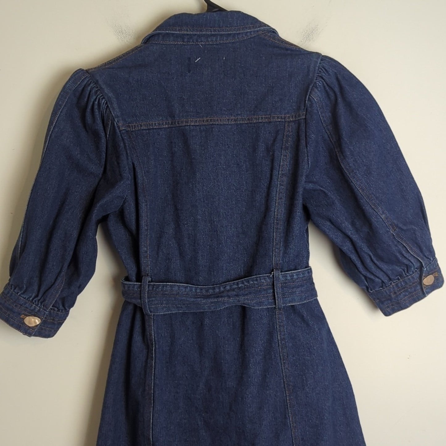 NWOT L'atiste Trench Jean Jacket Abstract Buttons Puff Sleeves Women's Medium