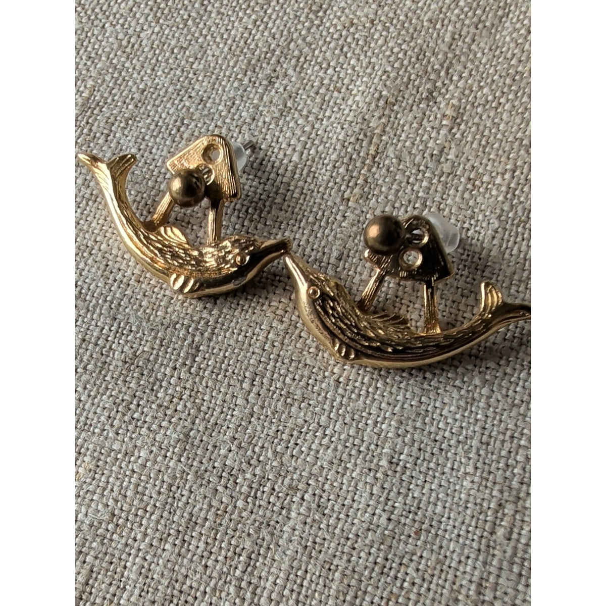 Vintage Gold Tone Dolphin Earrings Adjustable Multi Position Post Nautical