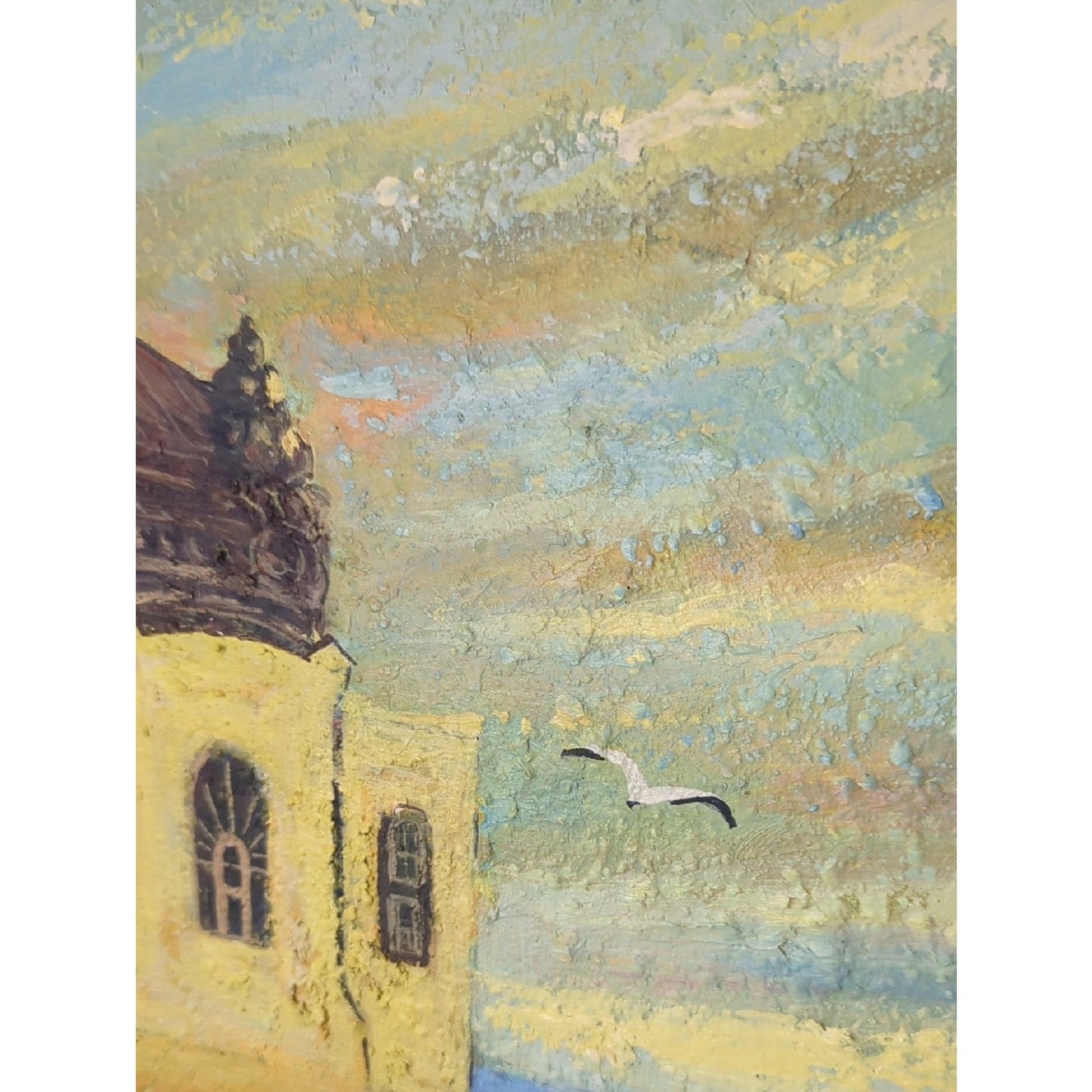 Signed Coastal Seascape Texture Painting Mediterranean Architecture Ocean Waves