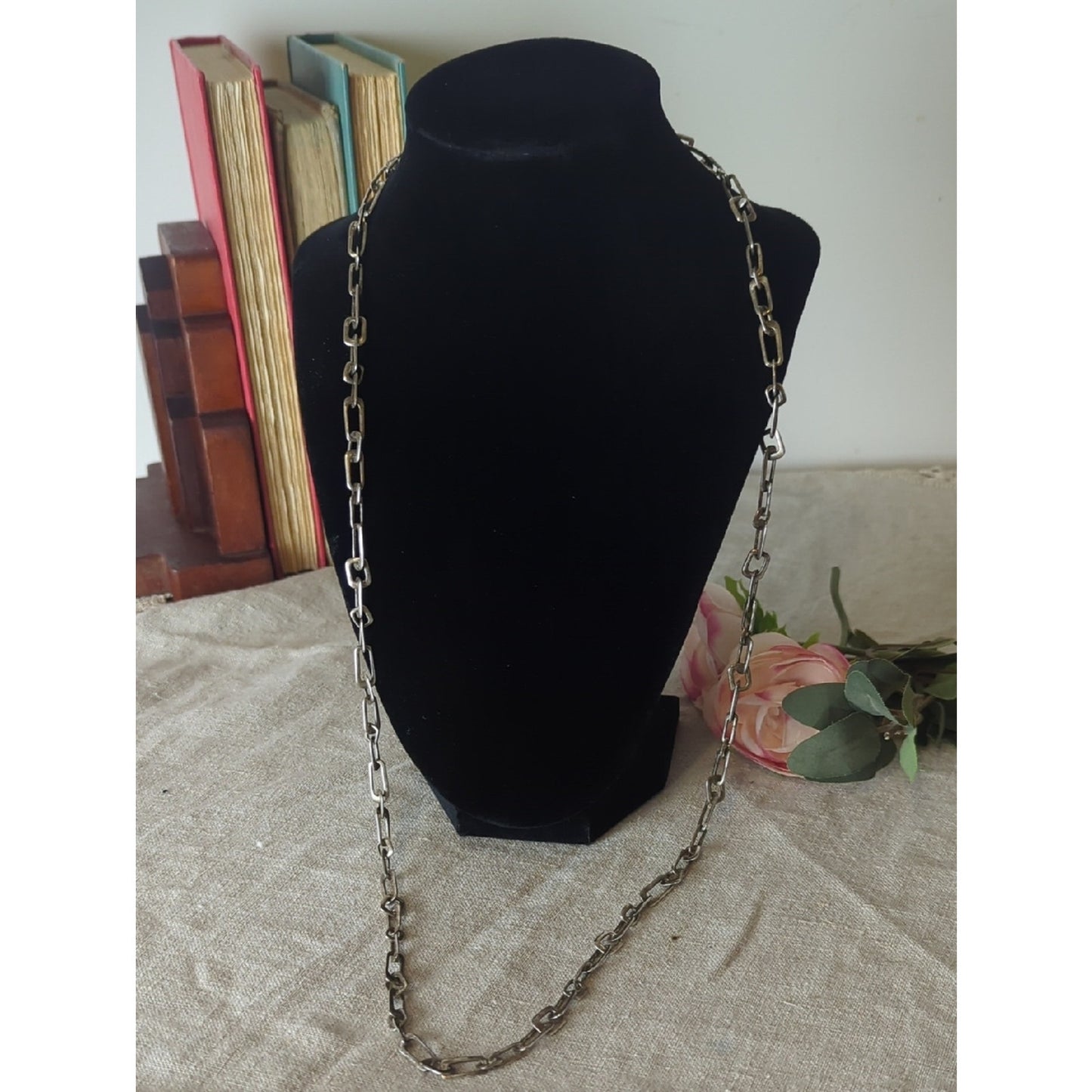 Fossil Chunky Toggle Chain Necklace Silver Tone  Heritage Link Statement