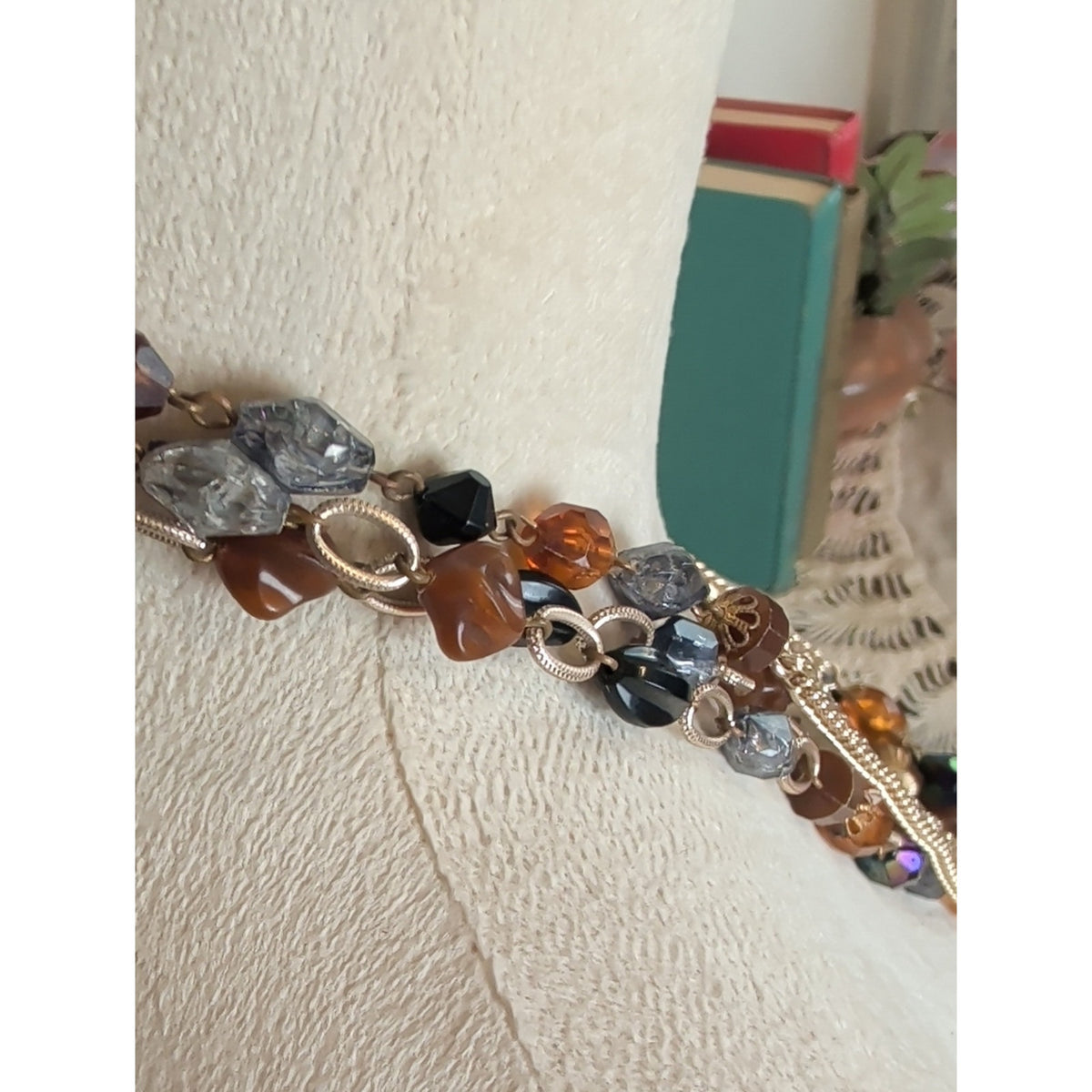 Vintage West Germany Mixed Media Statement Necklace Three Multi Layer