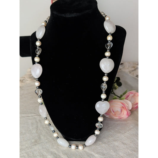 925 Sterling Silver Freshwater Pearl & Natural Gemstone Necklace Artisan