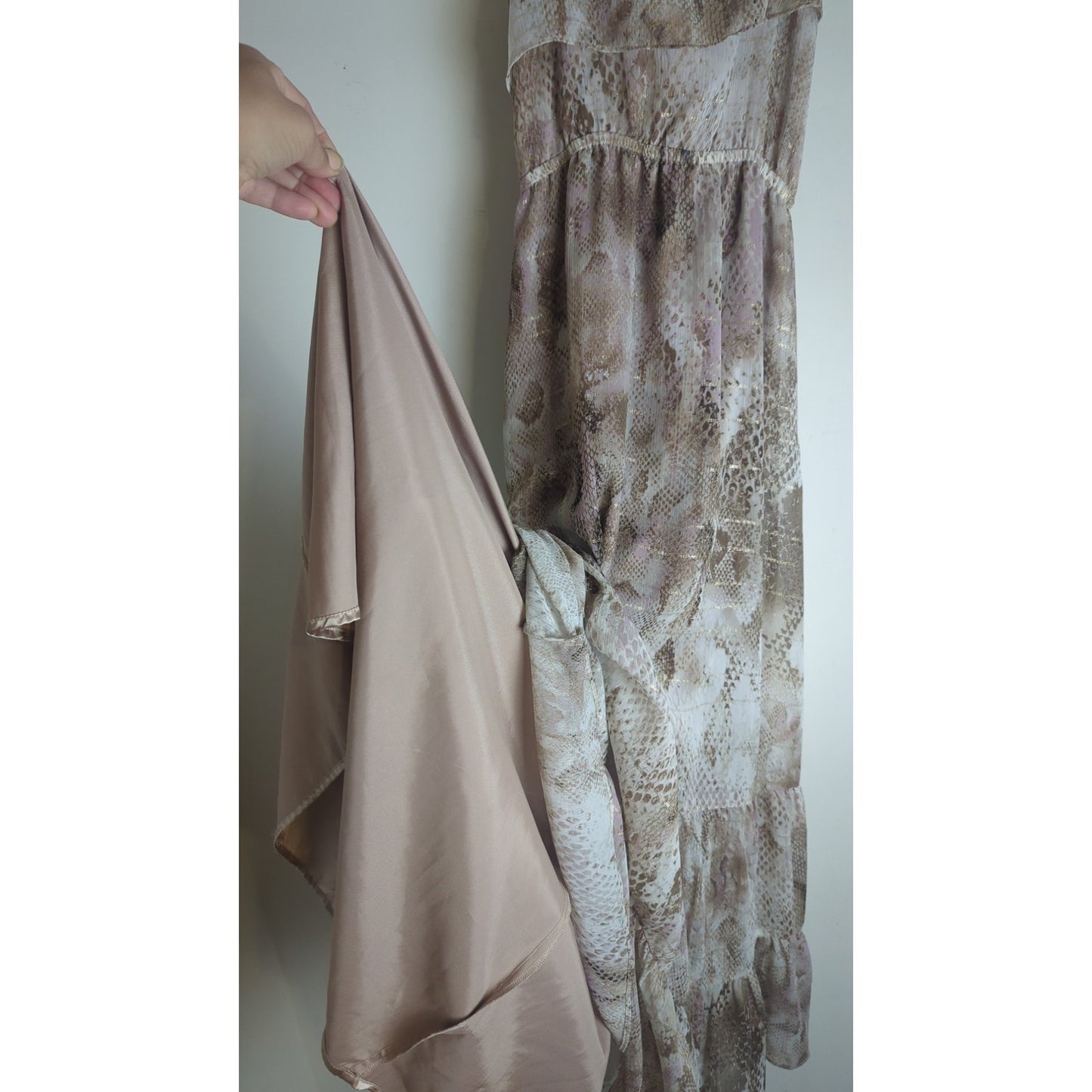 Whimsical Fairycore Maxi Dress Gold Shimmer Asymmetrical Ruffles Women's M