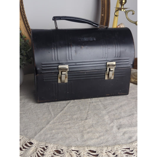 Vintage Metal Lunch Pail Retro Aladdin Black Metal Lunch Box Mid Century