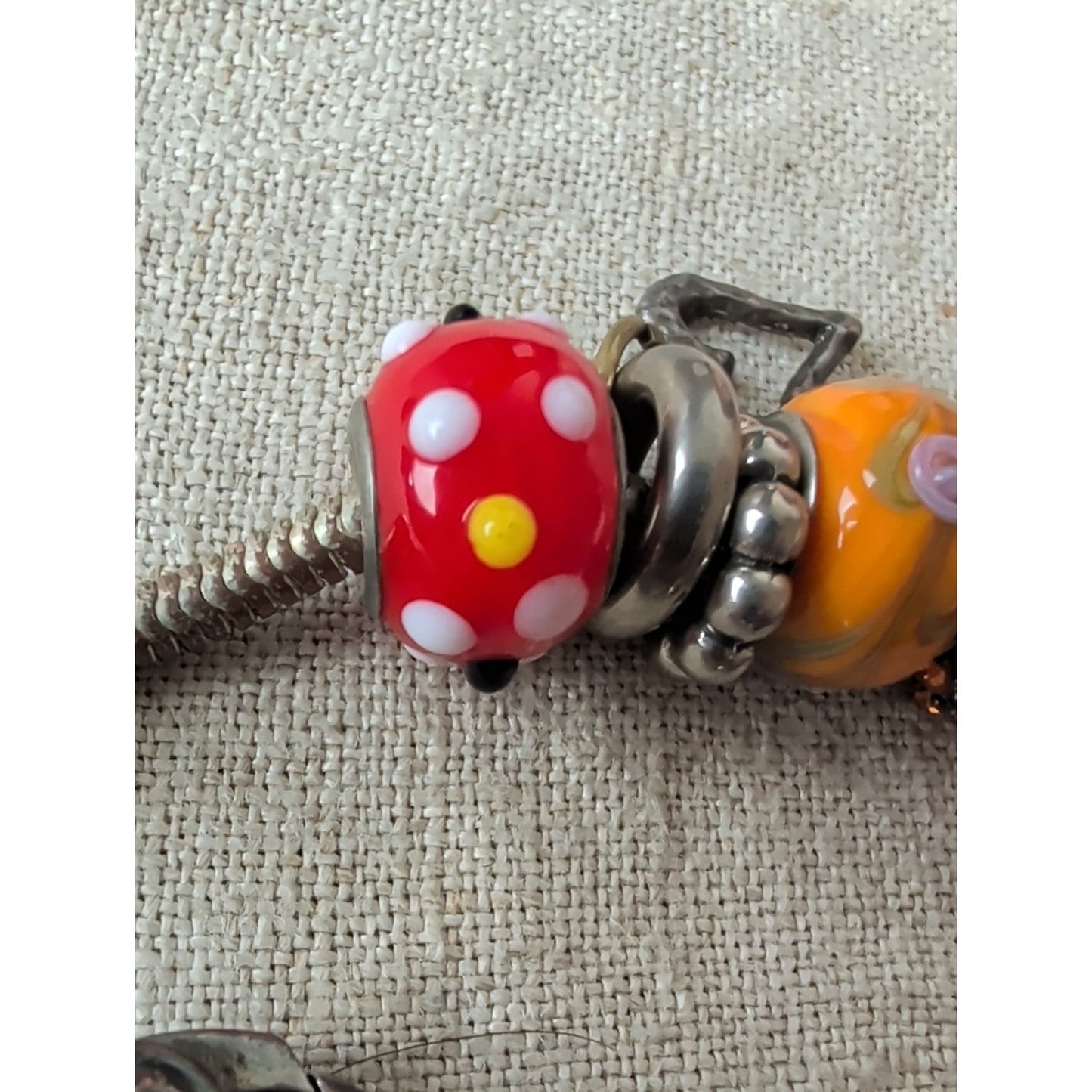 Y2K Colorful Glass Bead Charm Bracelets - Orange, Red, Gold, Clear