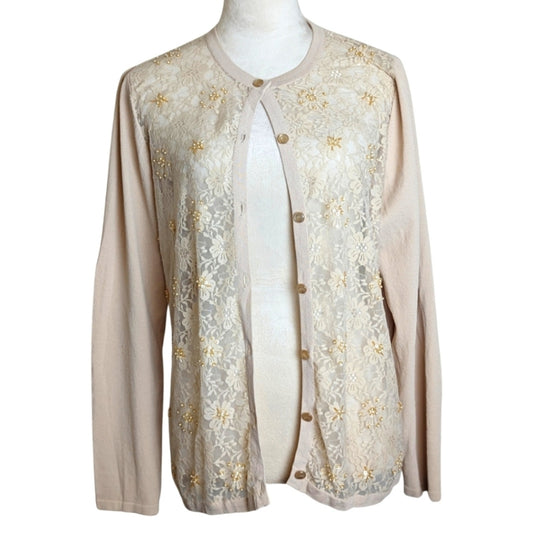 Vintage Cottagecore Lace Button Down Knit Cardigan Oversized  Women's Size S