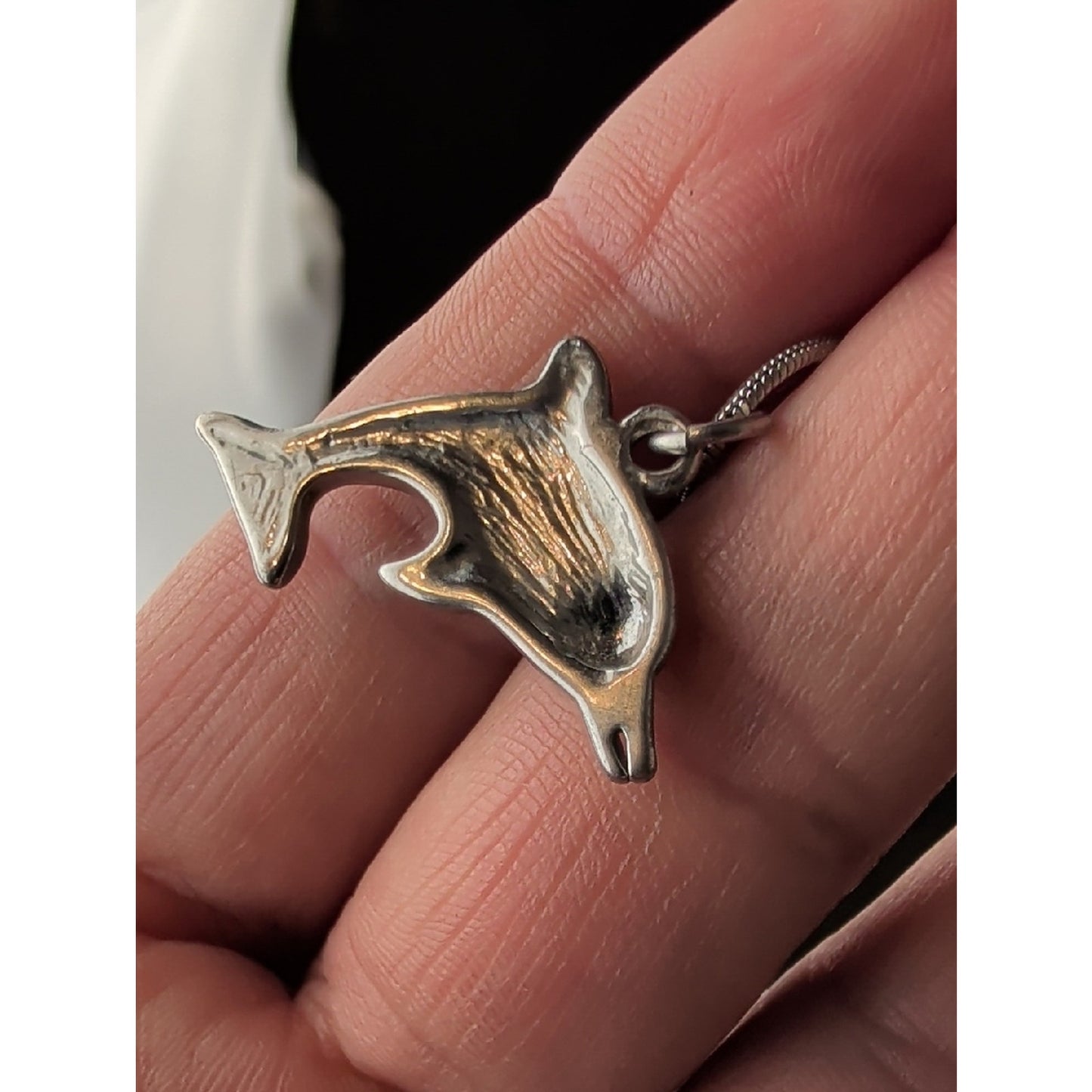 Vintage Dolphin Mood Necklace Silver Tone Coastal Nostalgia Pendant 90s