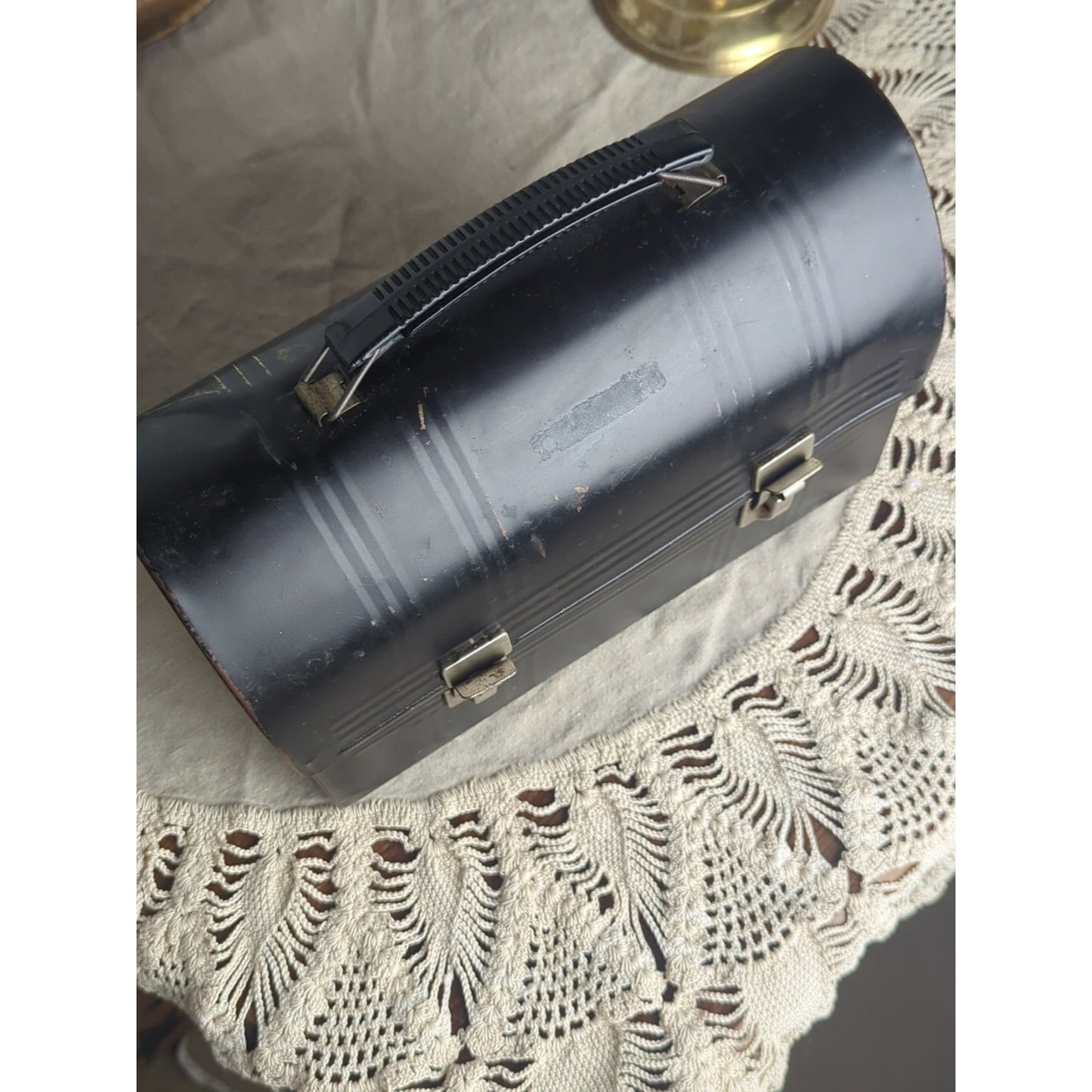 Vintage Metal Lunch Pail Retro Aladdin Black Metal Lunch Box Mid Century