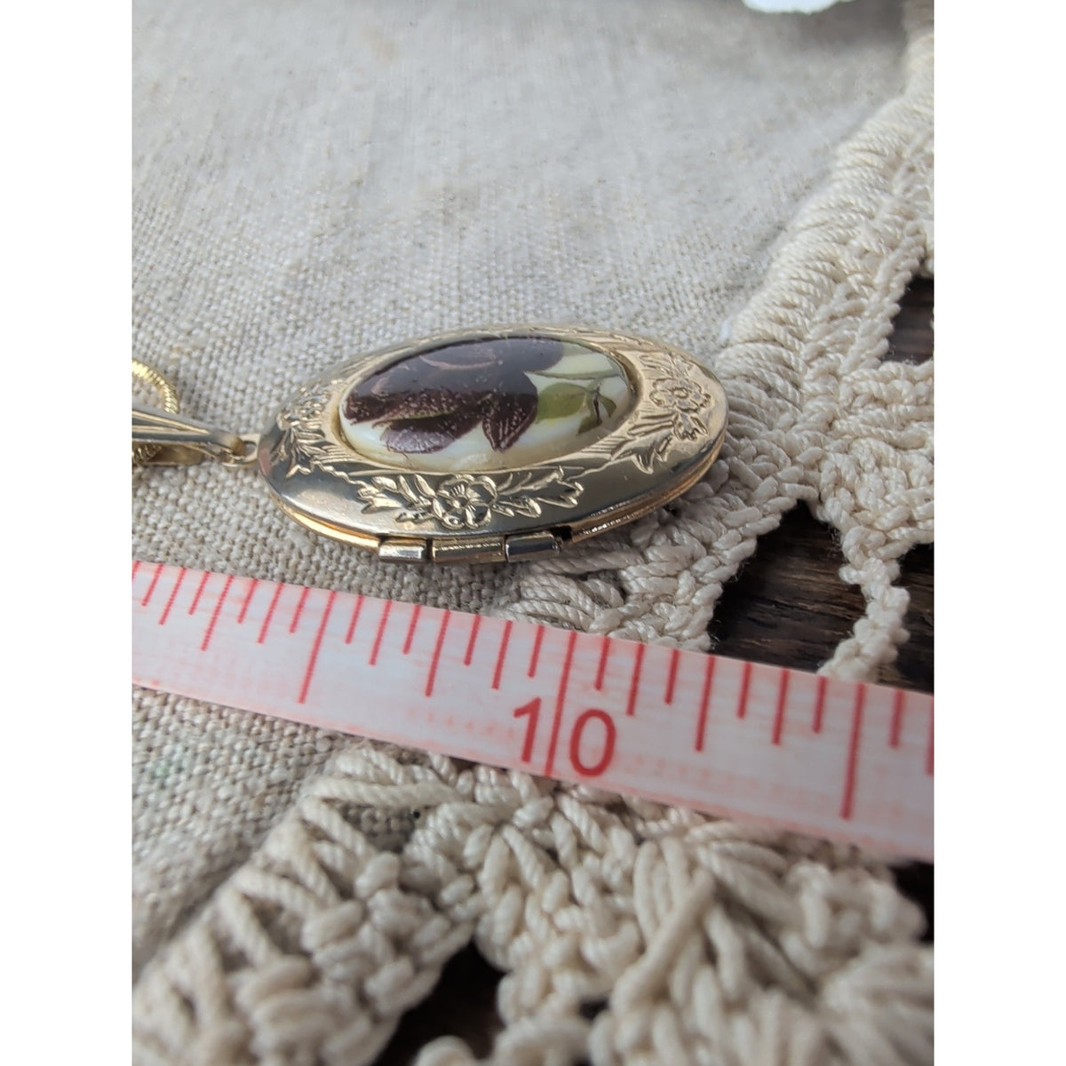 Vintage Cameo Locket Floral Pendant Necklace Revival Jewelry Gold Tone