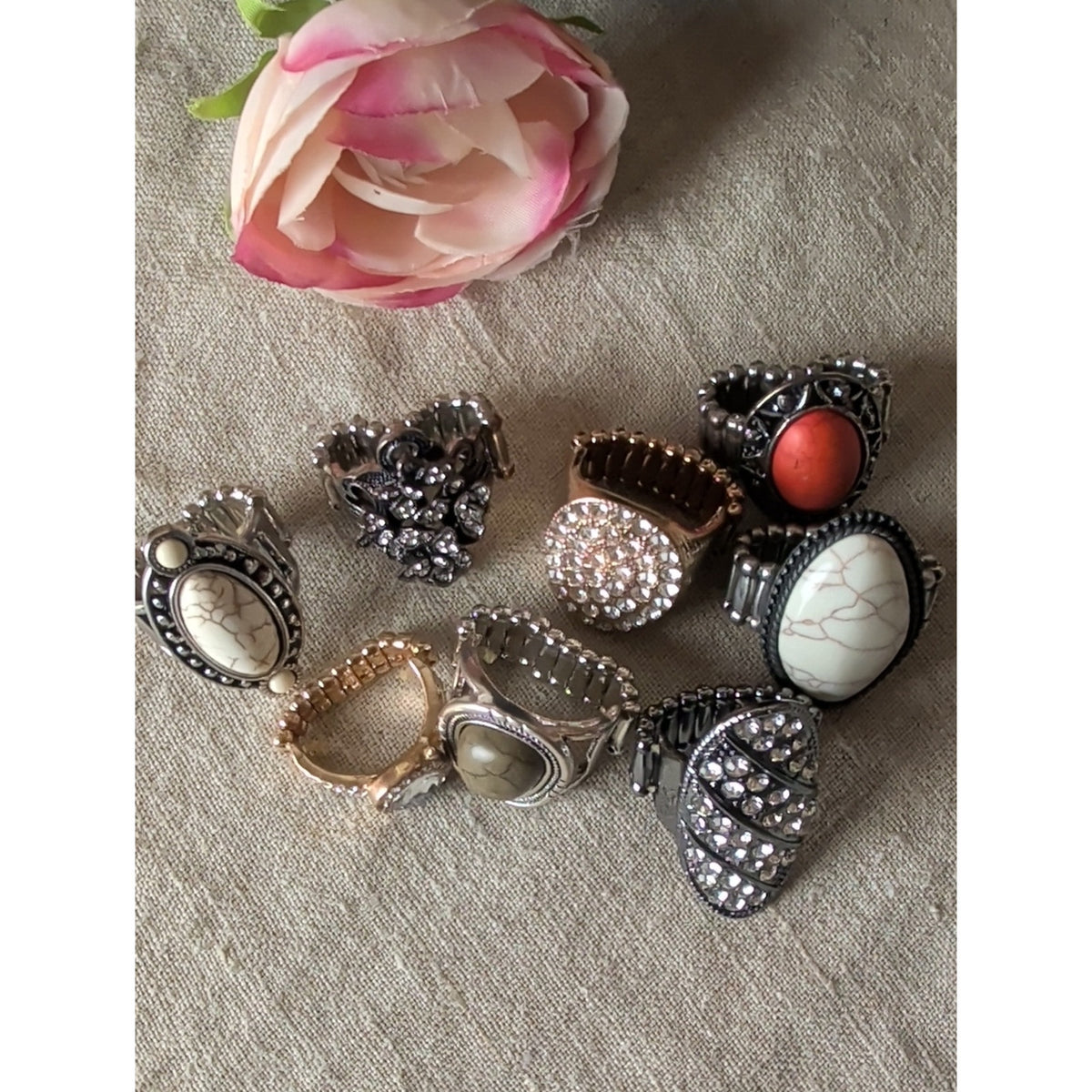8 Stretch Cocktail Statement Rings Boho Western Faux Stones Rhinestone