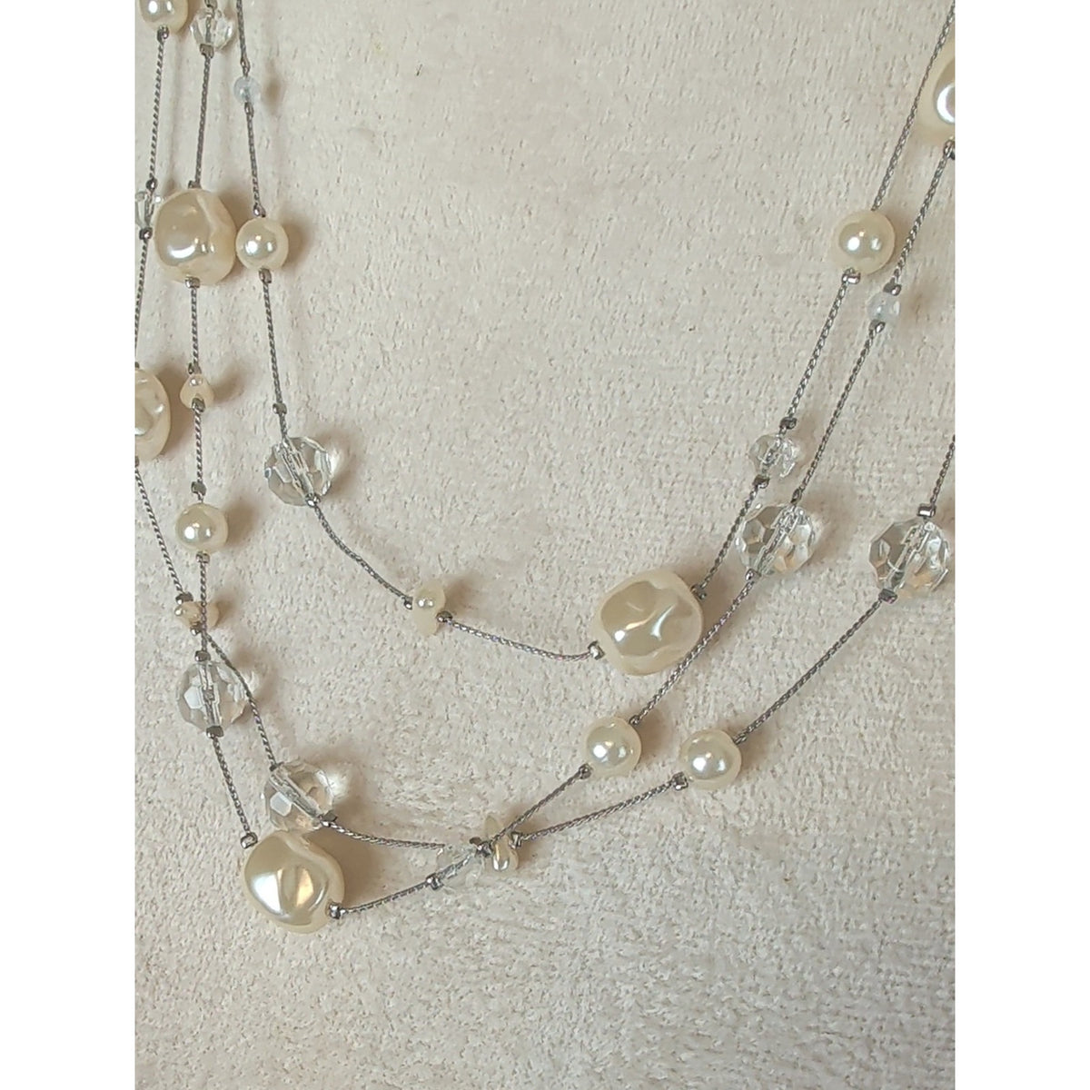 Vintage Opera Length Faux Pearl & Glass Crystal Necklace Romantic Coquette
