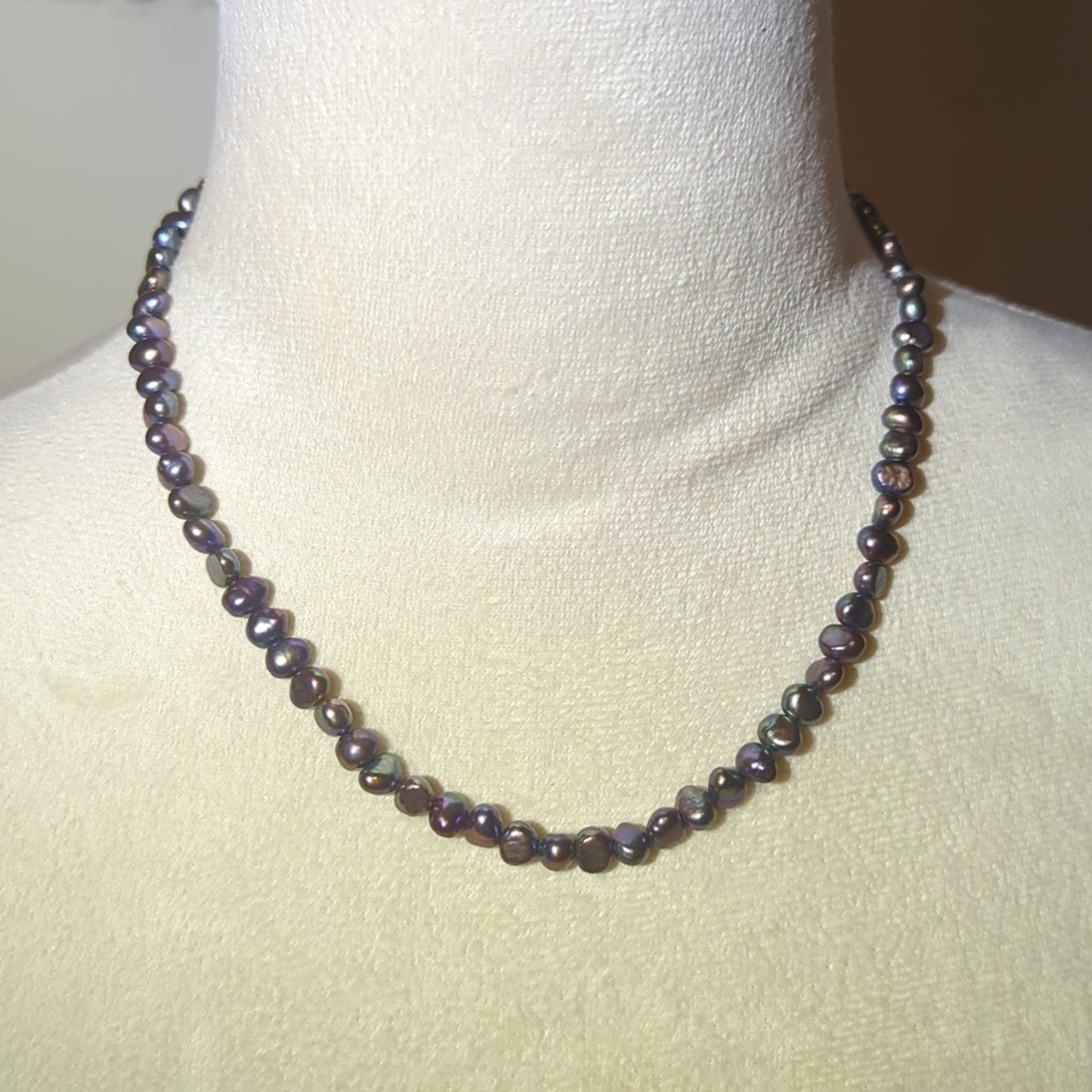 Dark Freshwater Pearl Necklace Baroque Peacock Pearls 17” Organic Pearl Strand