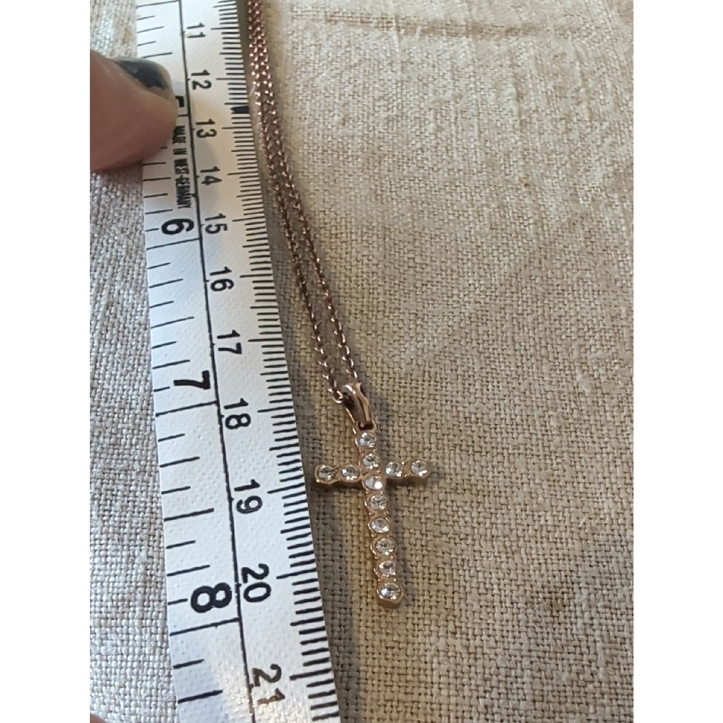 Rose Tone CZ Cross Necklace Dainty Minimalist Faith Jewelry Layering Necklace