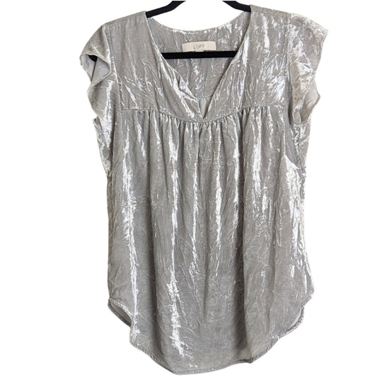 Silver Velvet V-Neck Flutter Sleeve Pullover Babydoll Top Women's Size S