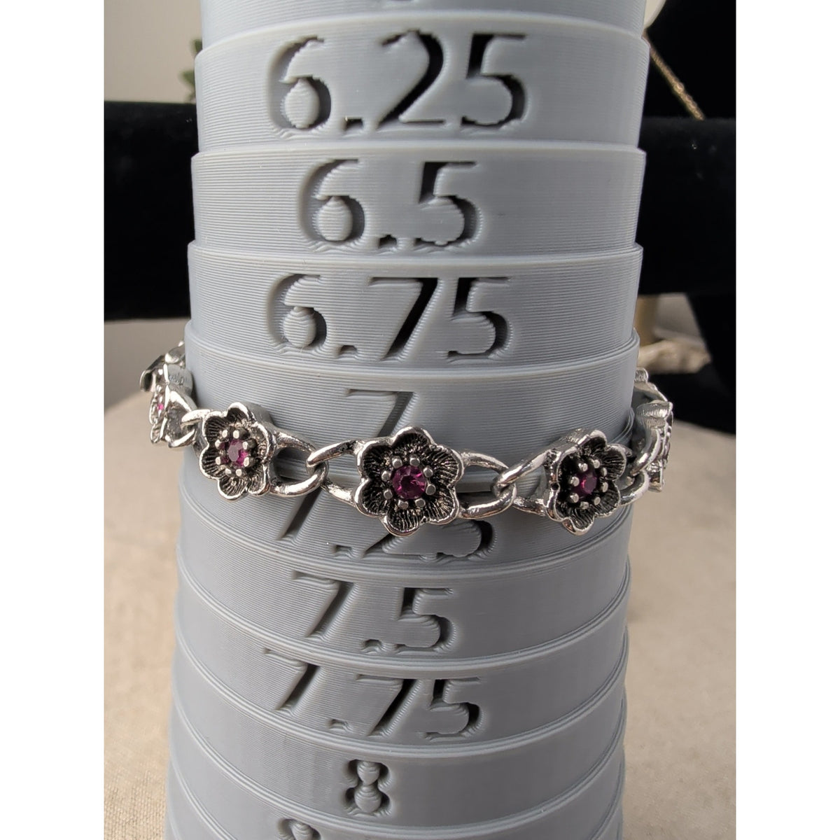 Avon Ornate Silver Tone Floral Bracelet Purple Glass Rhinestones