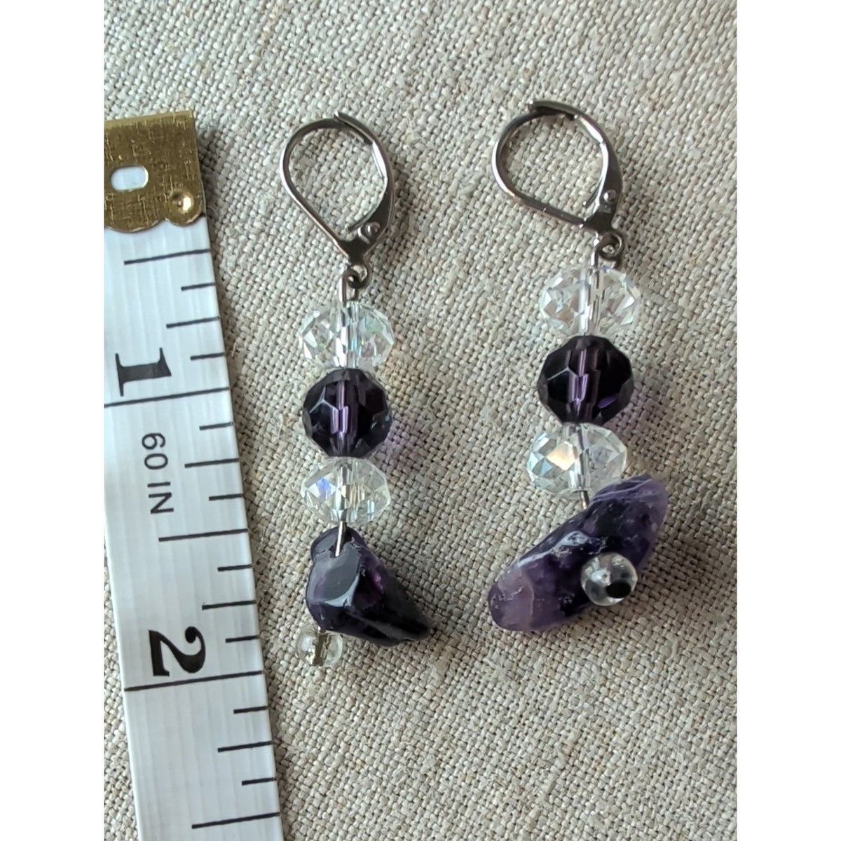 Artisan Sterling Silver Amethyst & Crystal Dangle Earrings