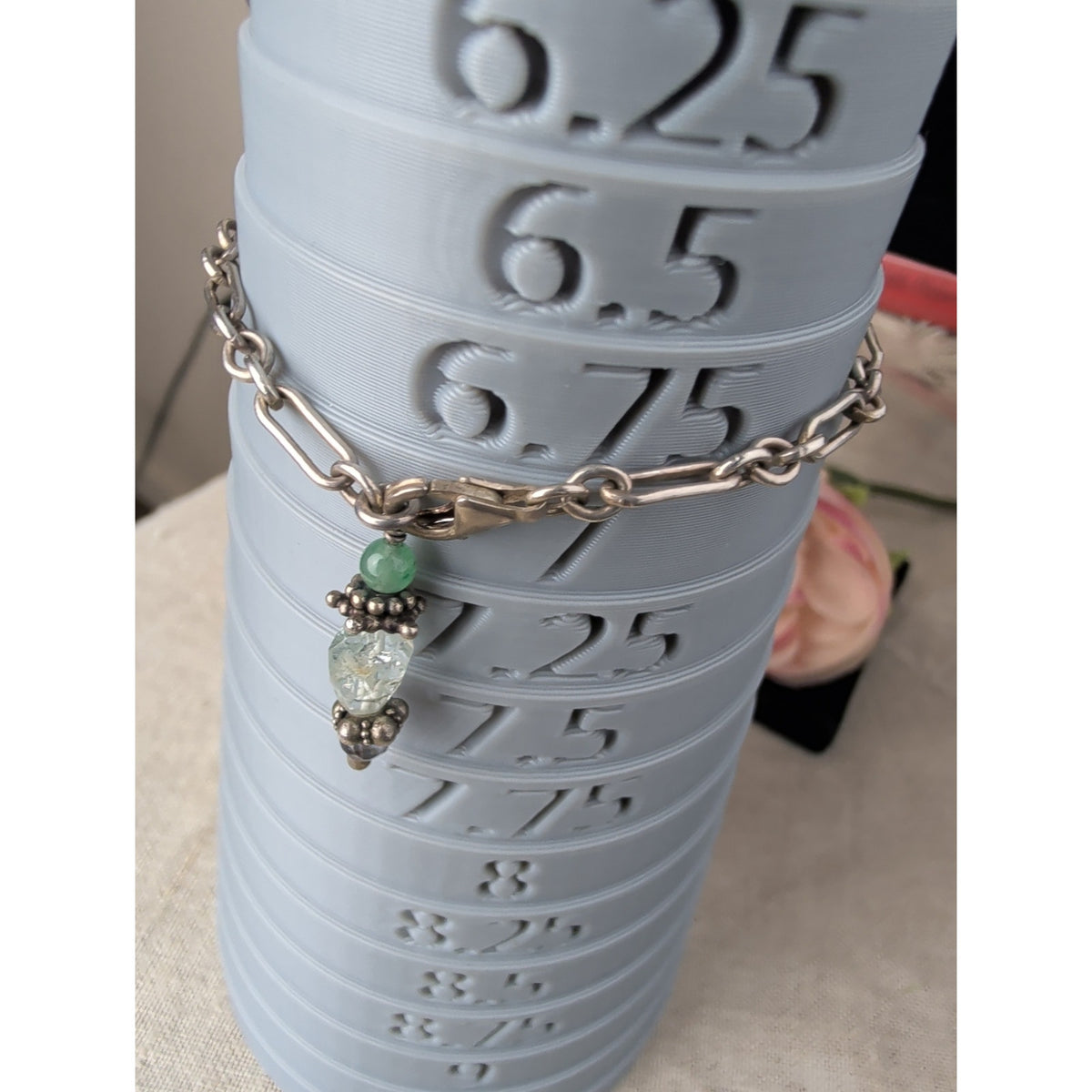 Sterling Silver Artisan Paperclip Chain Bracelet Mixed Gemstone Dangle 6.75