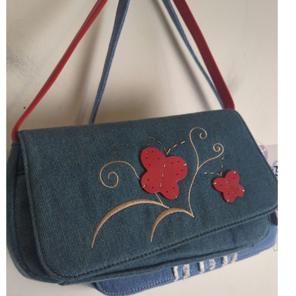 NWT 2 Bundle Y2K Q&A Denim Handbags Embroidered Patchwork