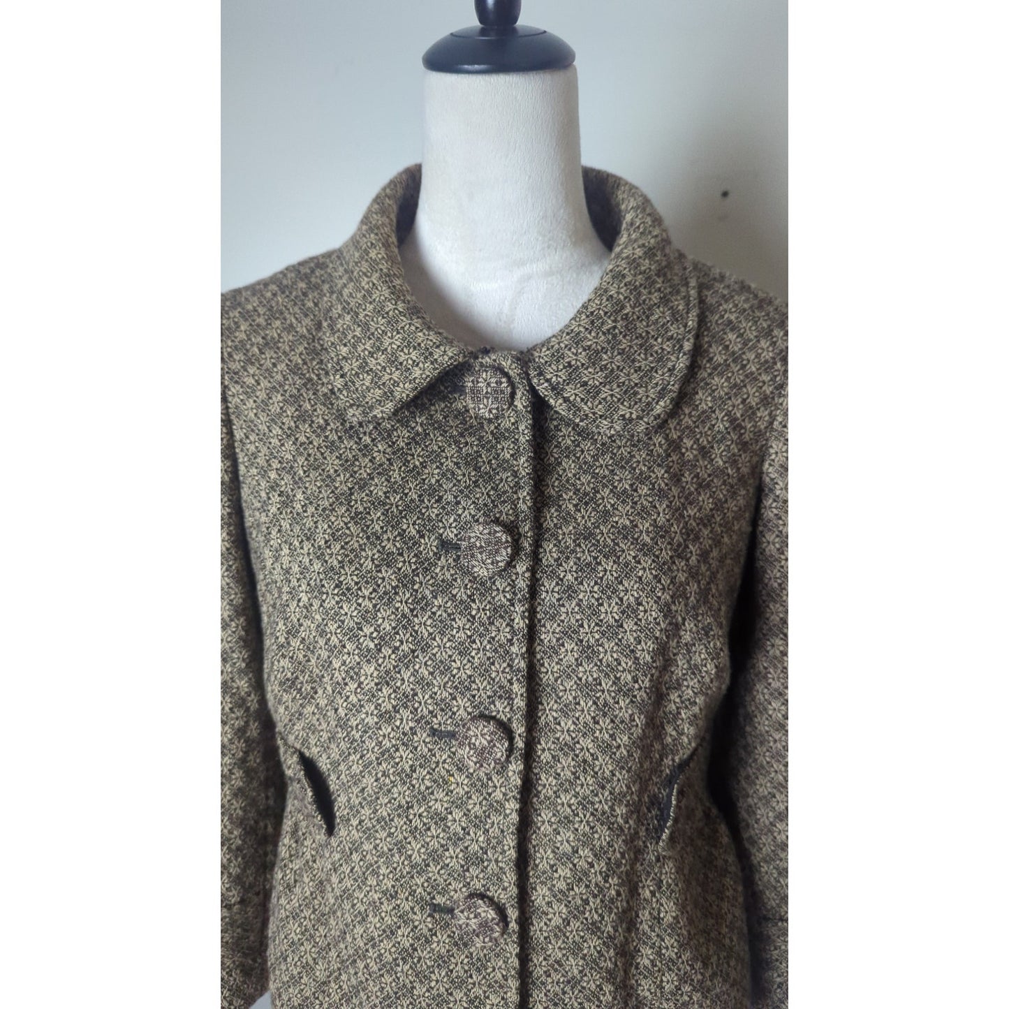 Vintage Inspired Mod Wool Tweed Jacket Blazer Peplum Chunky Buttons Size 4