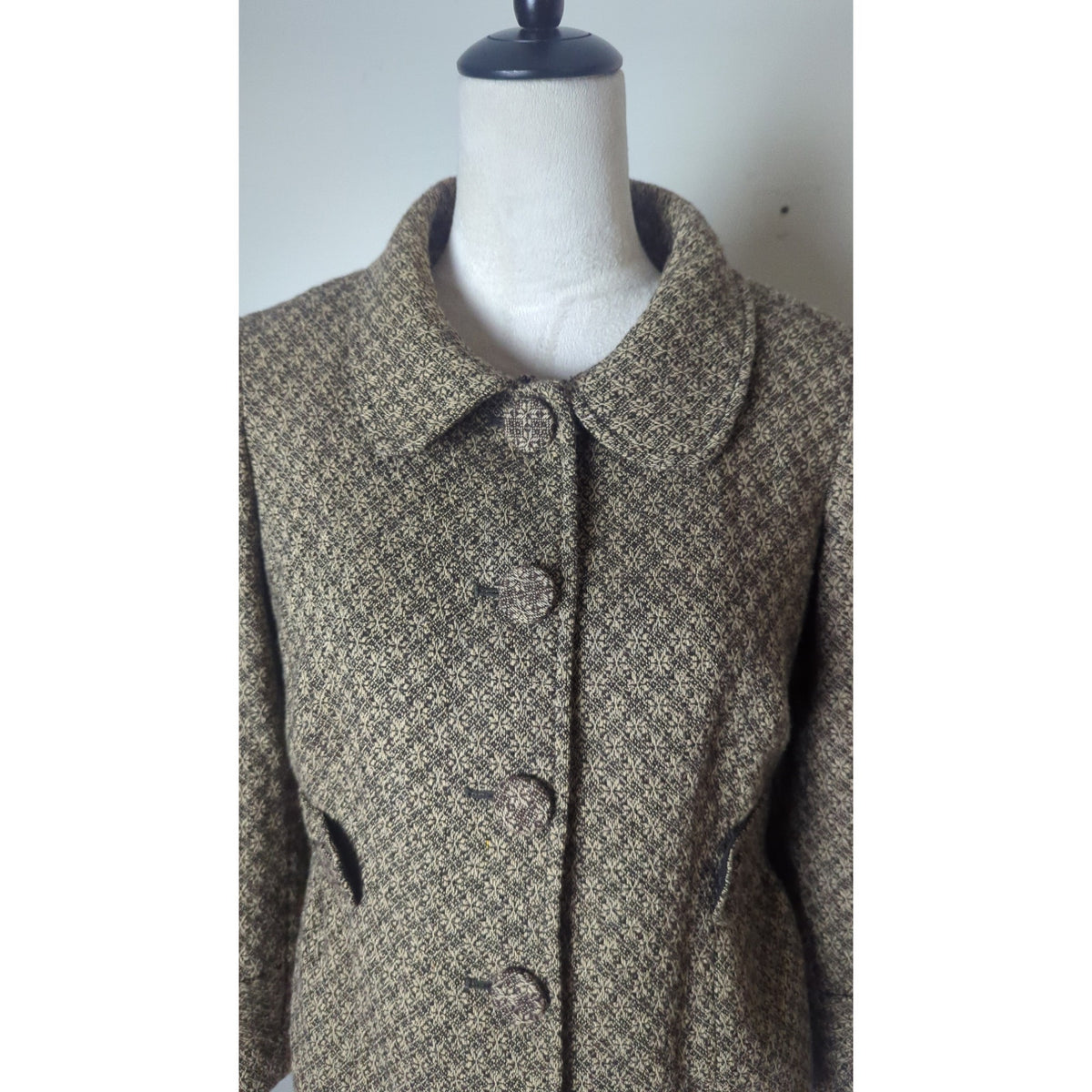 Vintage Inspired Mod Wool Tweed Jacket Blazer Peplum Chunky Buttons Size 4