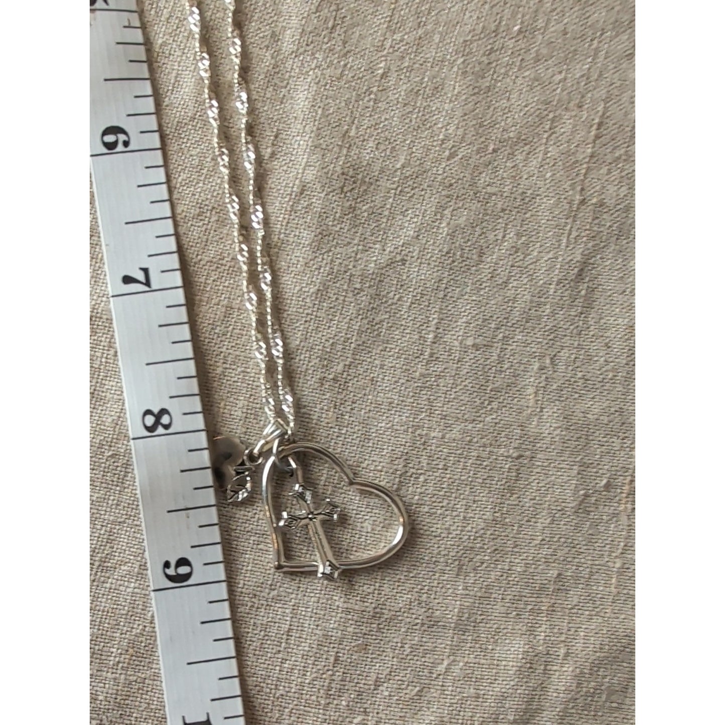 Teacher Apple Heart Cross Charm Necklace Faith Inspire Silver Tone Gift
