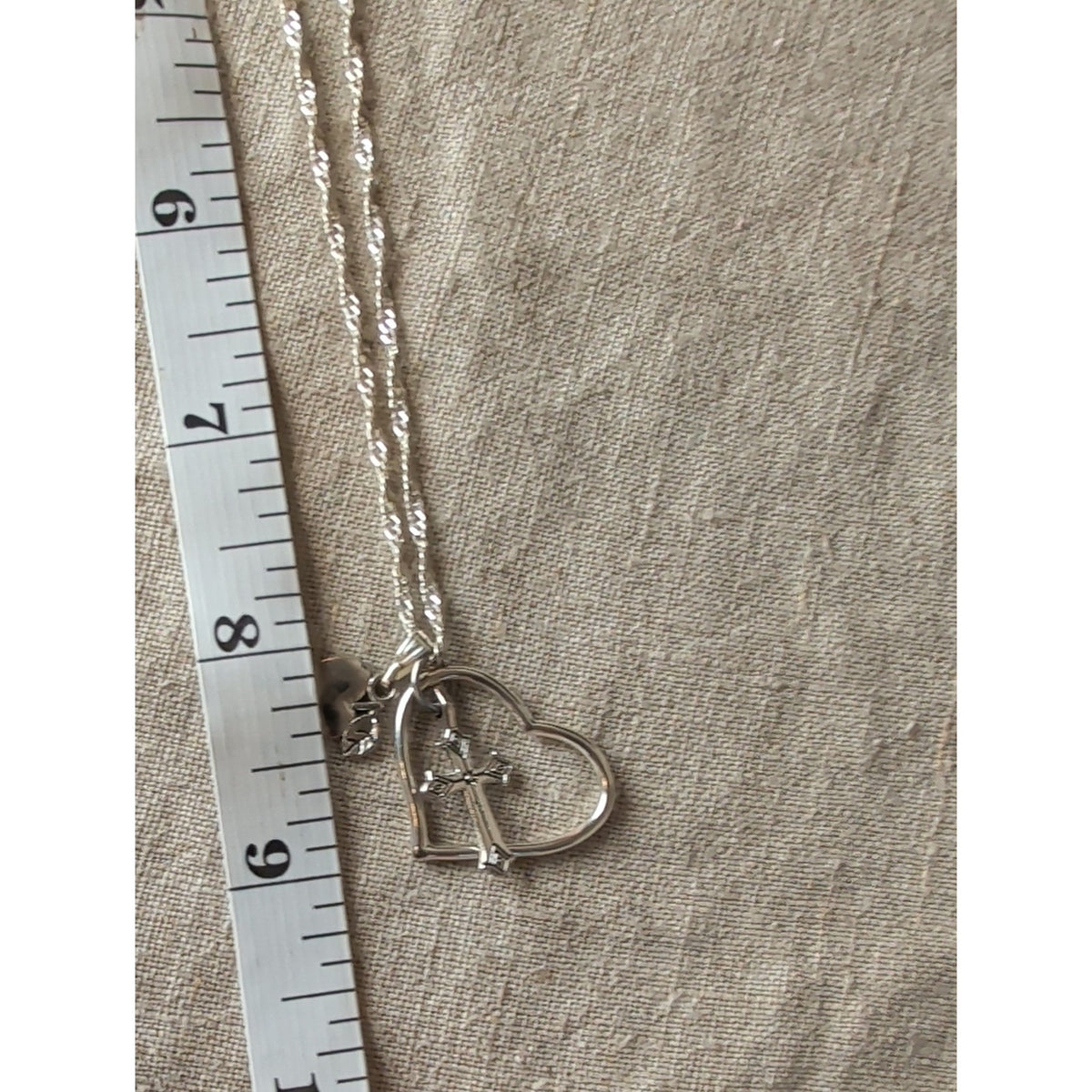 Teacher Apple Heart Cross Charm Necklace Faith Inspire Silver Tone Gift