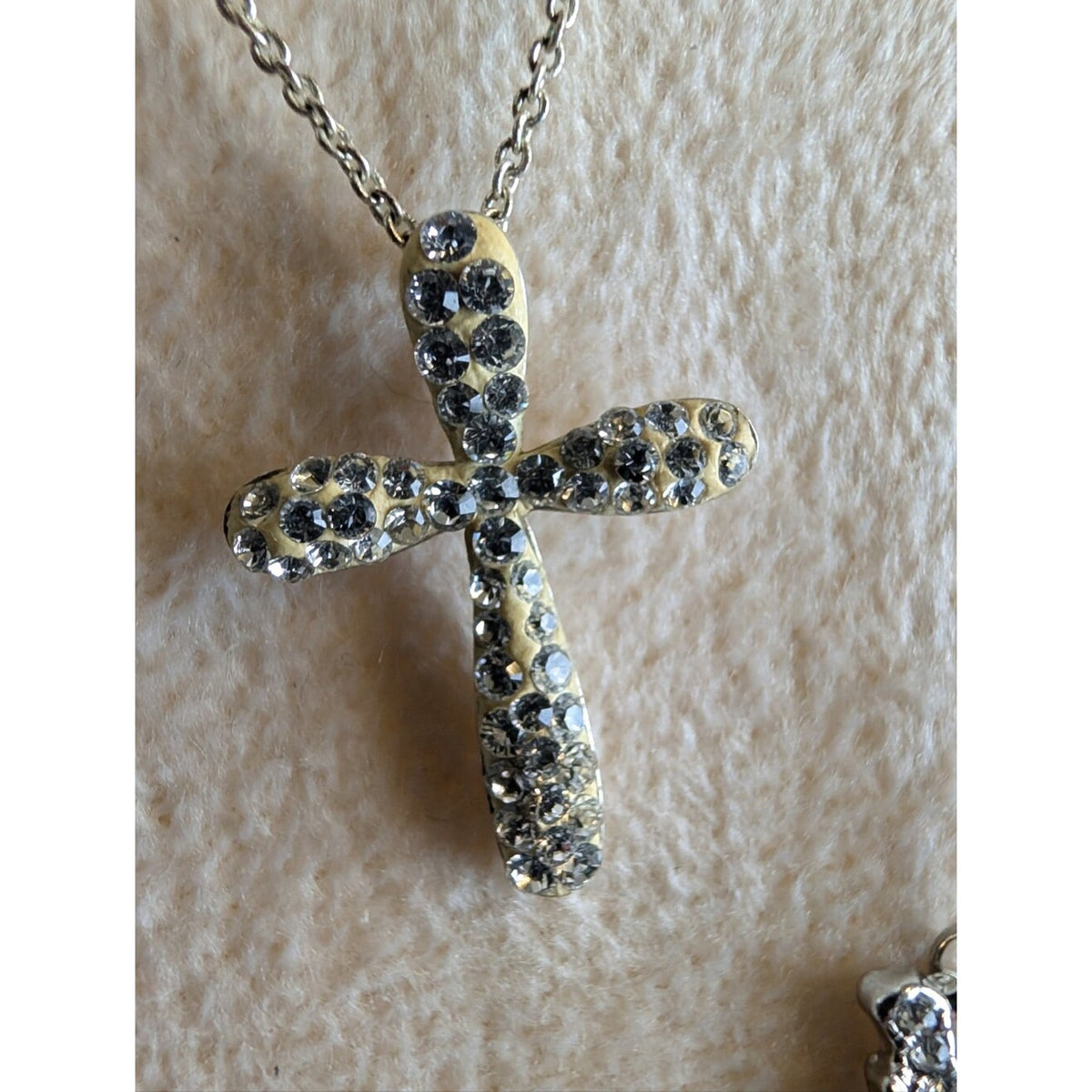 Vintage Silver Tone Angel Wings Crystal Cross Necklace Set Layered Y2K Celestial
