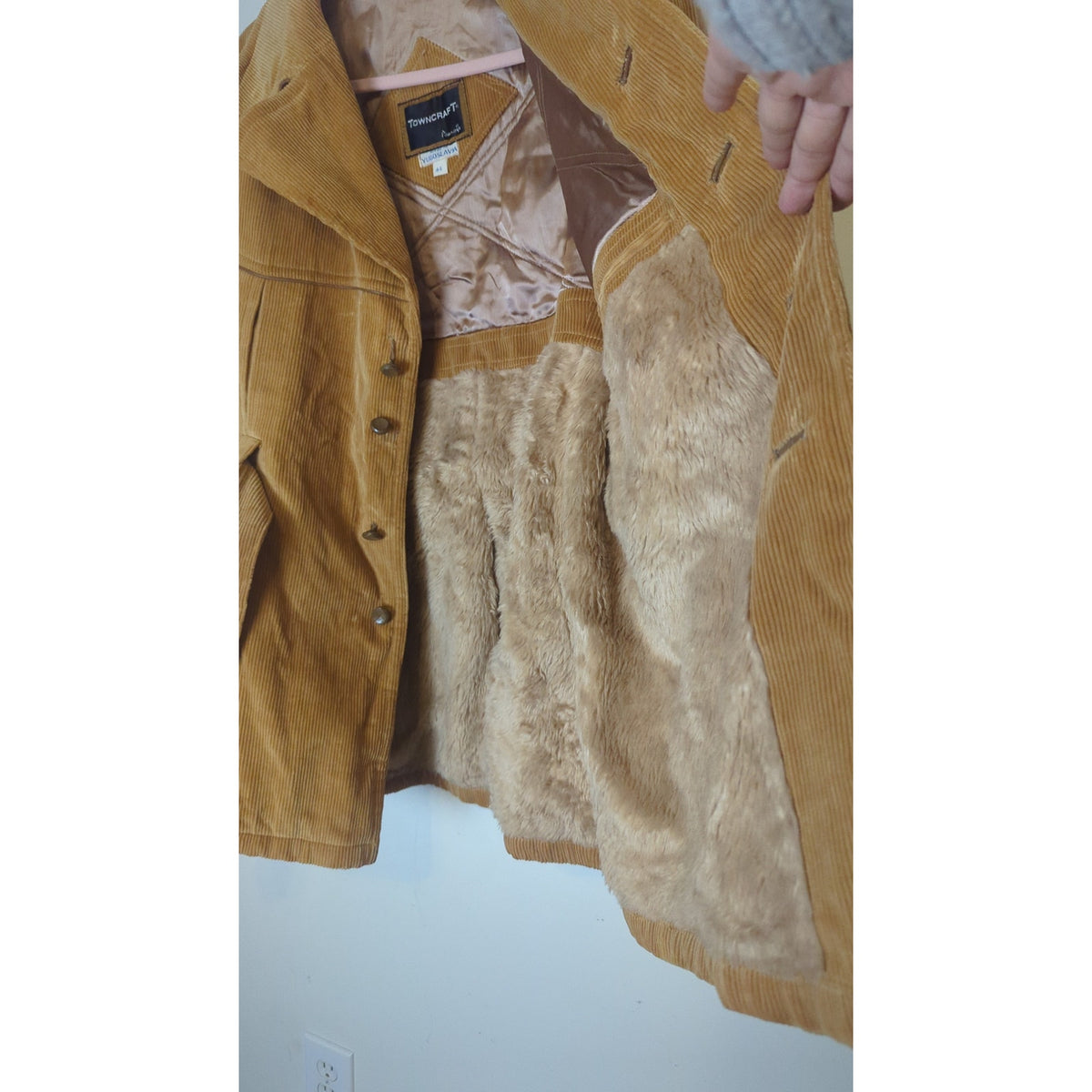 VTG 70s Towncraft Penneys Butterscotch Corduroy Belted That 70's Show Jacket Coat XL Faux Fur
