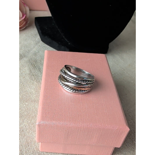 925 Sterling Silver 14K Gold Accent Ring Two Tone Wide Statement Band