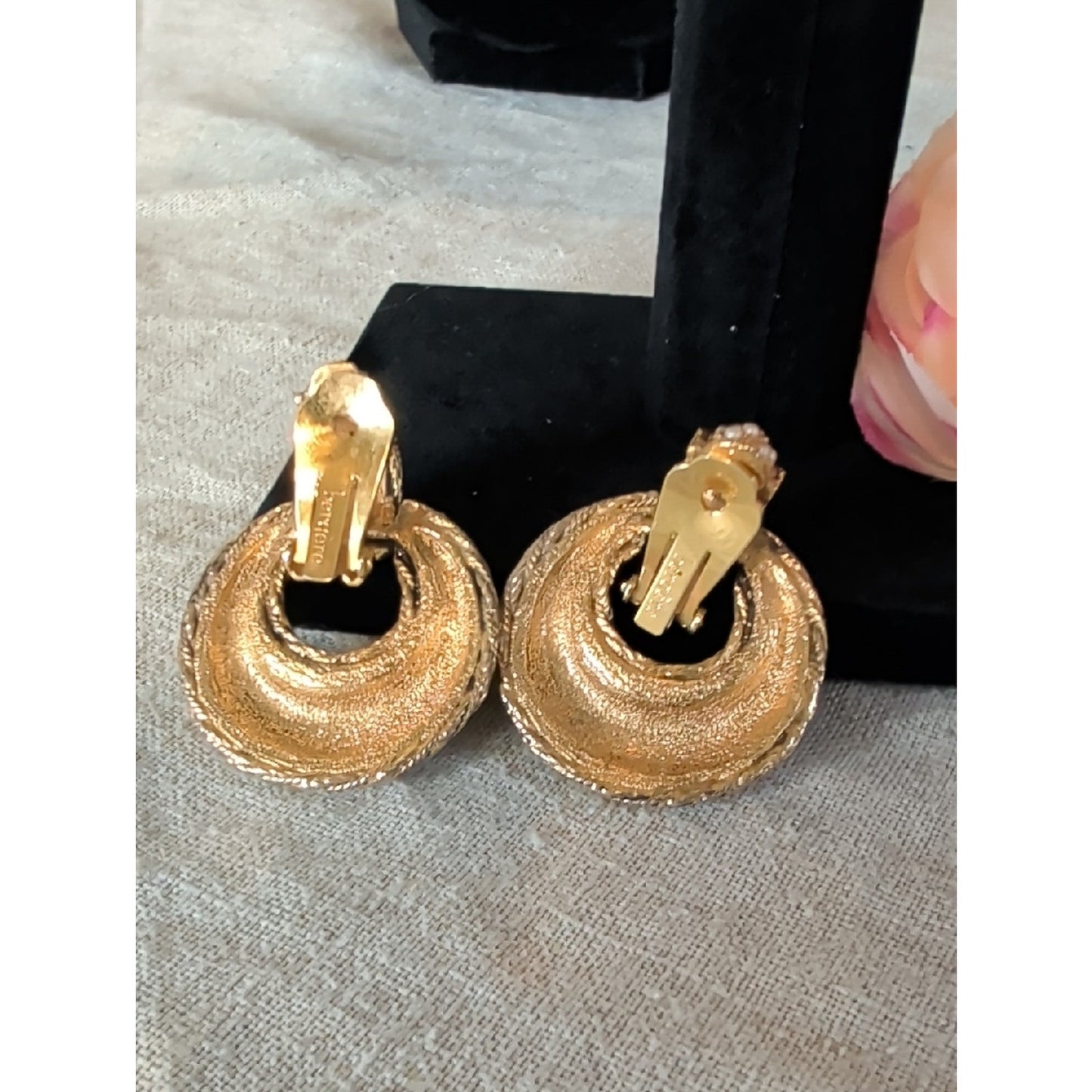 Vintage Bergere Faux Pearl Rhinestone Clip On Earrings Gold Tone Regency Glam