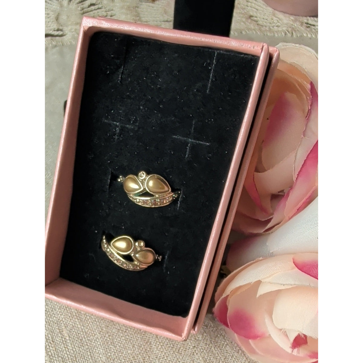 Vintage Gold Tone Sculptural Statement Earrings with Gemstone Accents