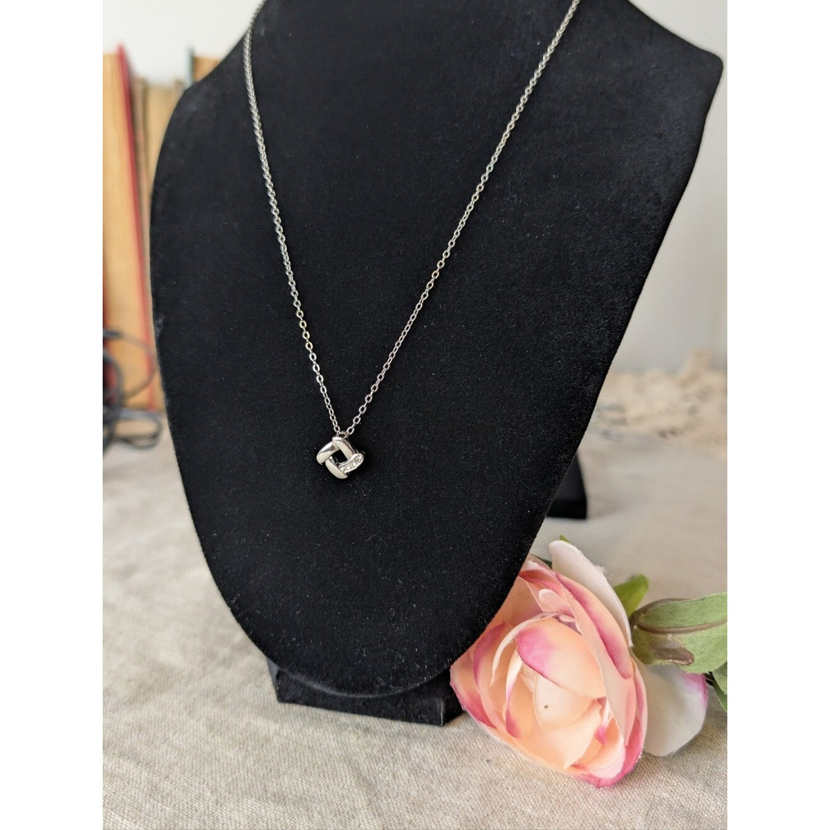 Dainty Necklace Minimalist Silver Tone Layering Jewelry 18K GP CZ Pendant