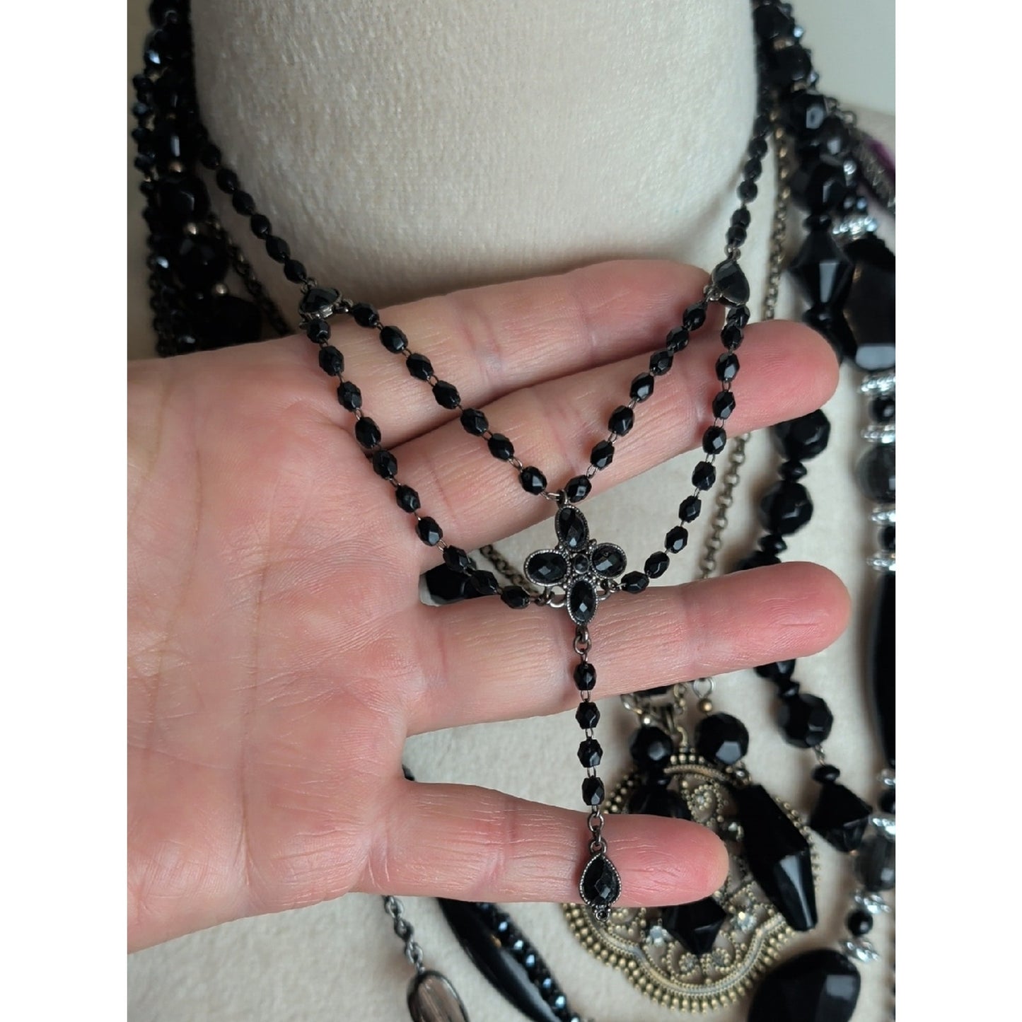 Whimsigoth Dark Romantic Jewelry Lot 6 Necklaces 2 Earring Sets, 2 Stretch Rings