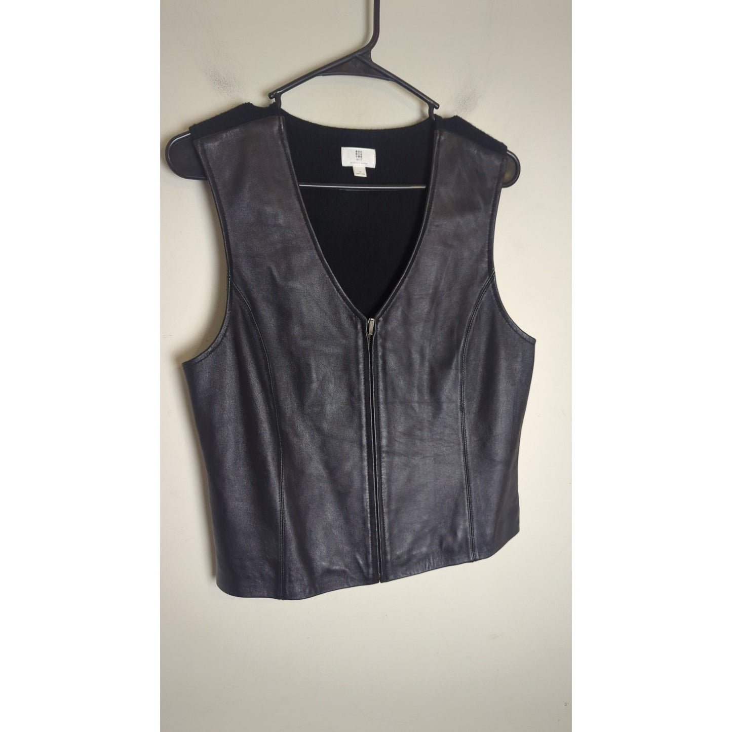 Vintage 90s Lambskin Leather Zip-Up Vest Black Biker Goth Women's Medium