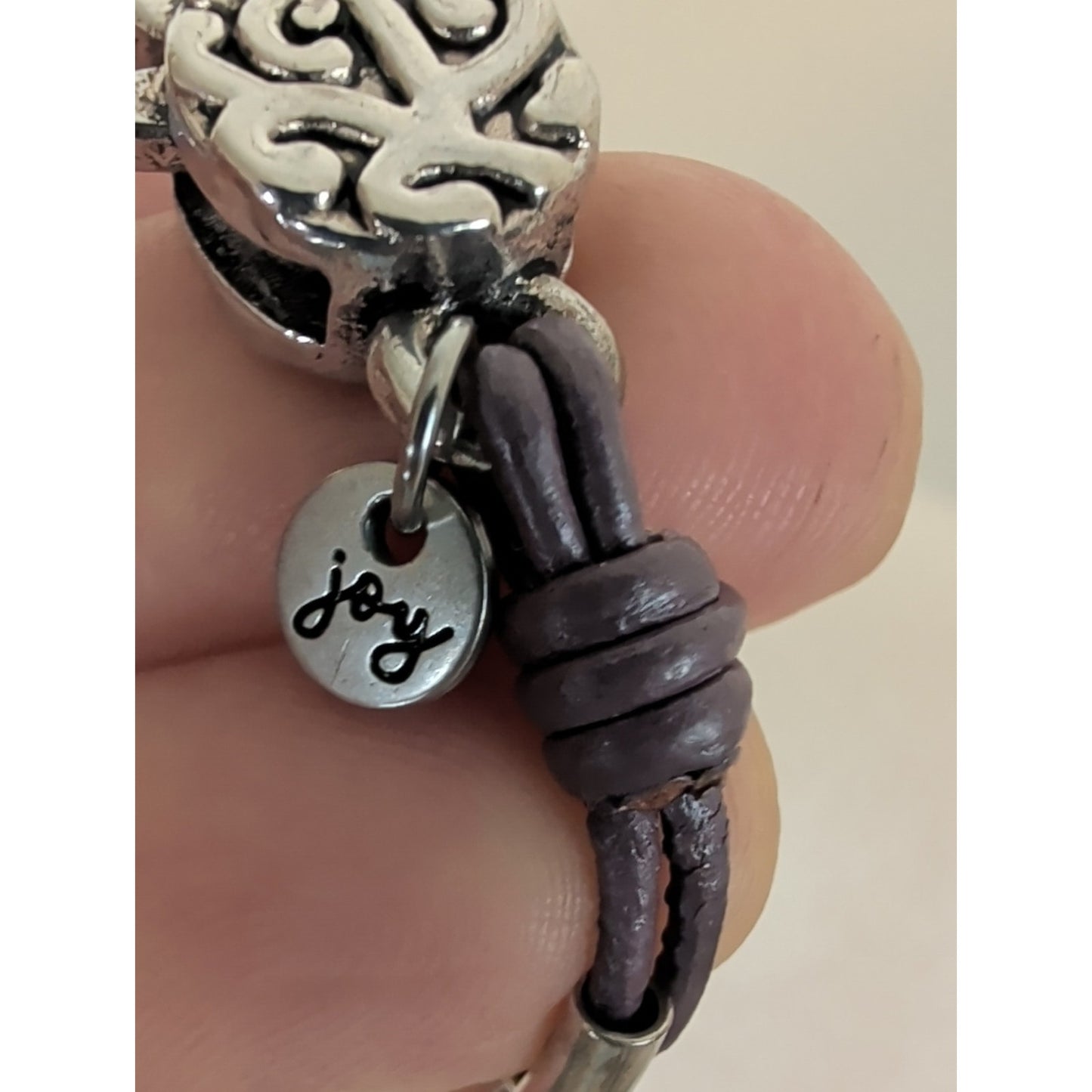Lizzy James Leather Wrap Bracelet Necklace Convertible Silver & Gold Plated Sz L