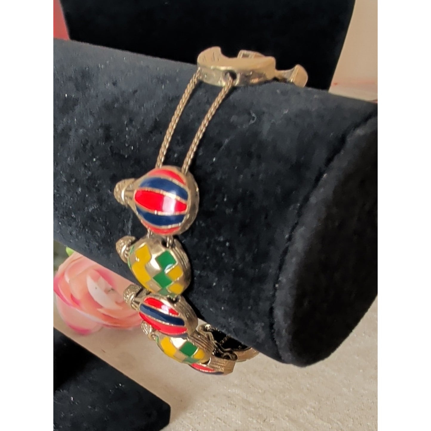 Enamel Whimsical Air Balloon Link Bracelet in Yellow, Red, Green &Blue