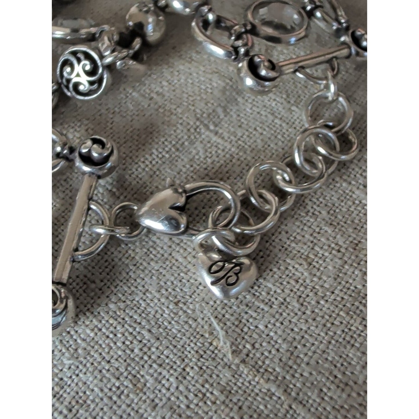 Brighton Silver Tone Station Bracelet Faceted Glass Crystal Artisan Link Jewelry
