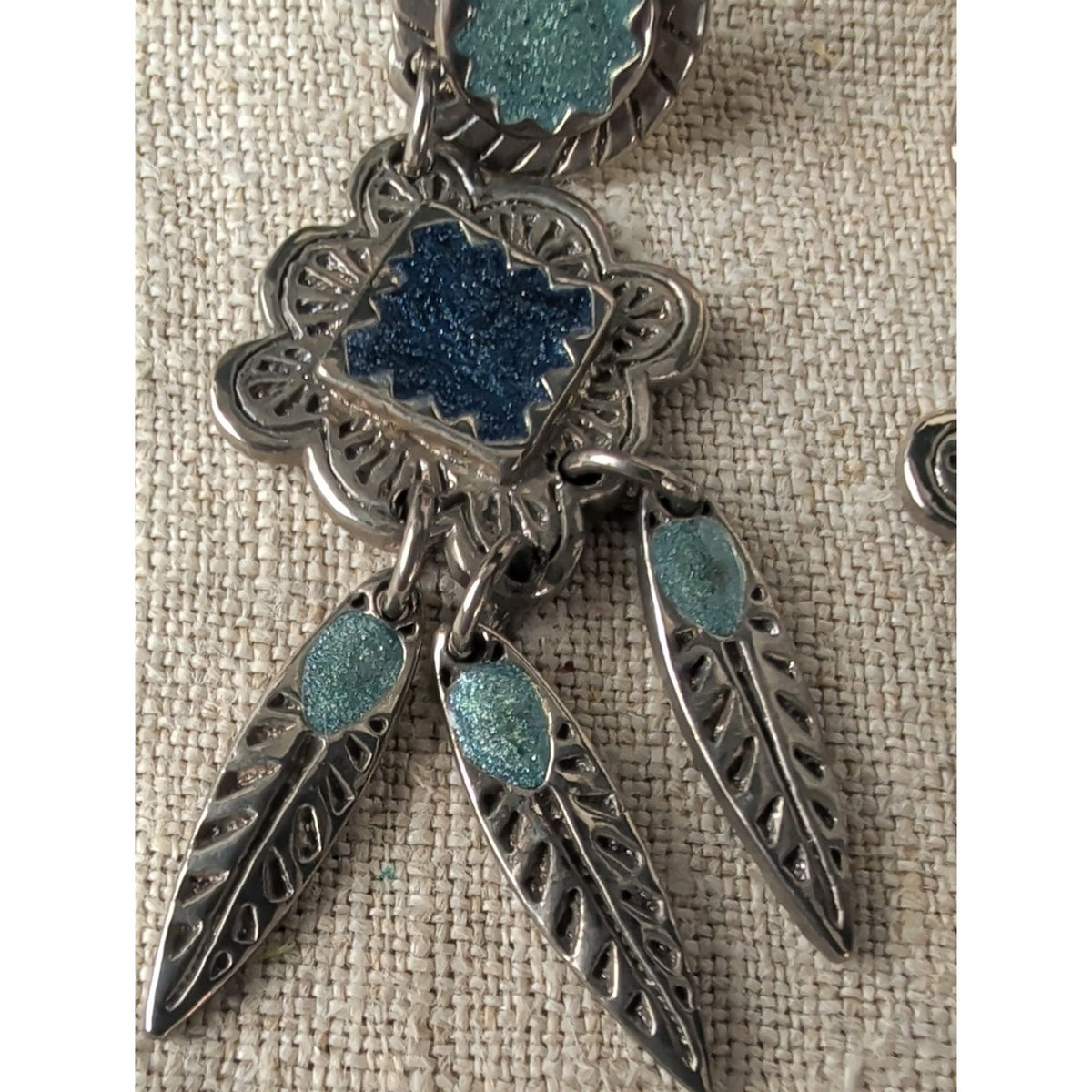 Vintage Edgar Berebi Signed Blue Enamel Feather Dangle Earrings Boho Statement