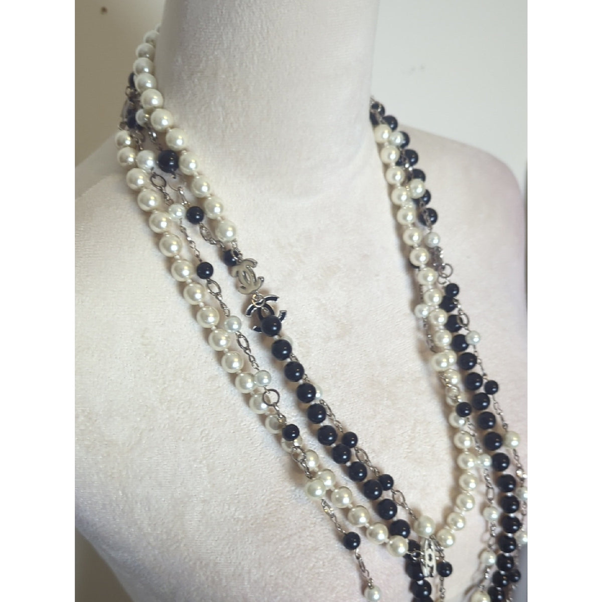 Black & Ivory Pearl Statement Necklace Layered Long Beaded Statement Strand