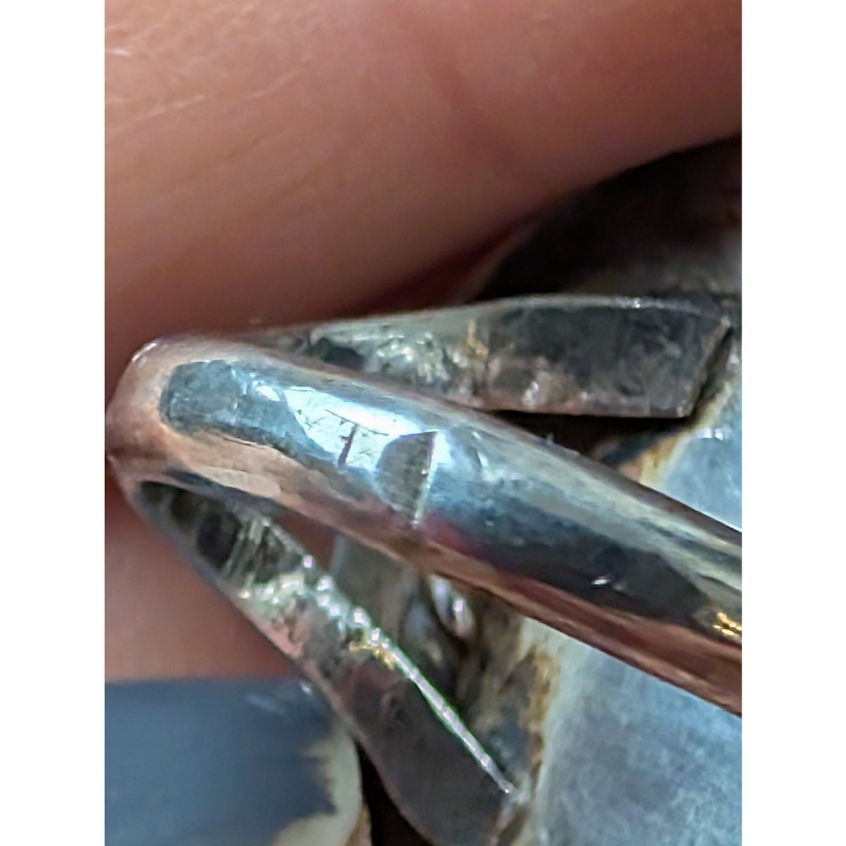 Vintage Navajo Sterling Silver Turquoise Ring Size 5 Signed Artisan Mark "T" Split Shank