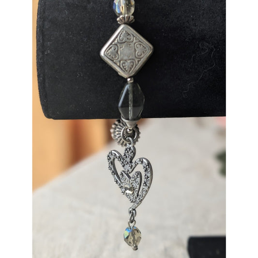 Vintage Treska Y2K Boho Heart Charm Bracelet  Silver Tone Artisan Statement