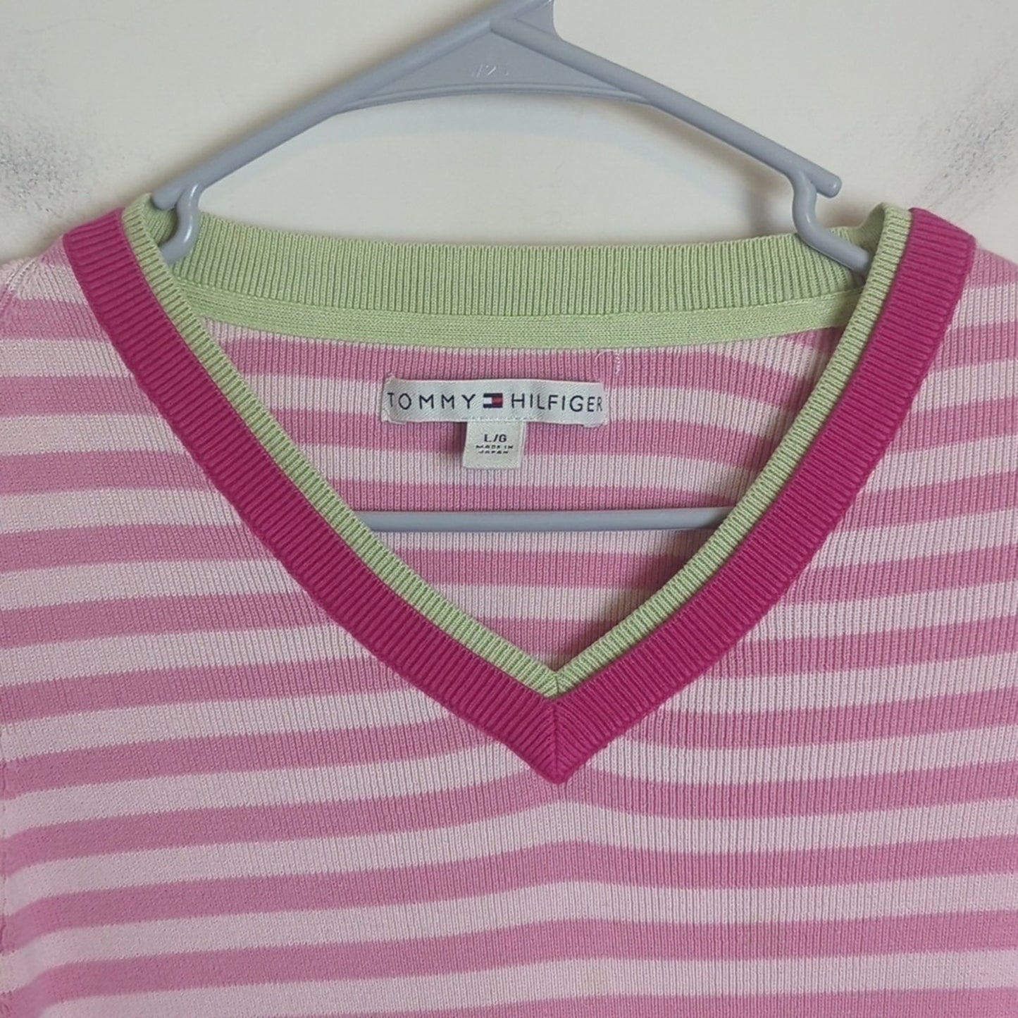 Y2K Tommy Hilfinger Cropped Preppy Tight Knit Sweater Pink Women's Size L