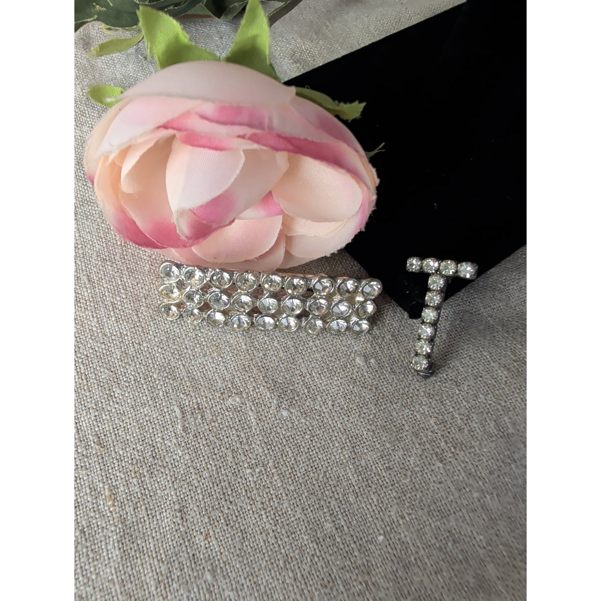 Vintage Rhinestone Brooch Set of 2 | Silver Tone Coquette Art Deco Style Pins