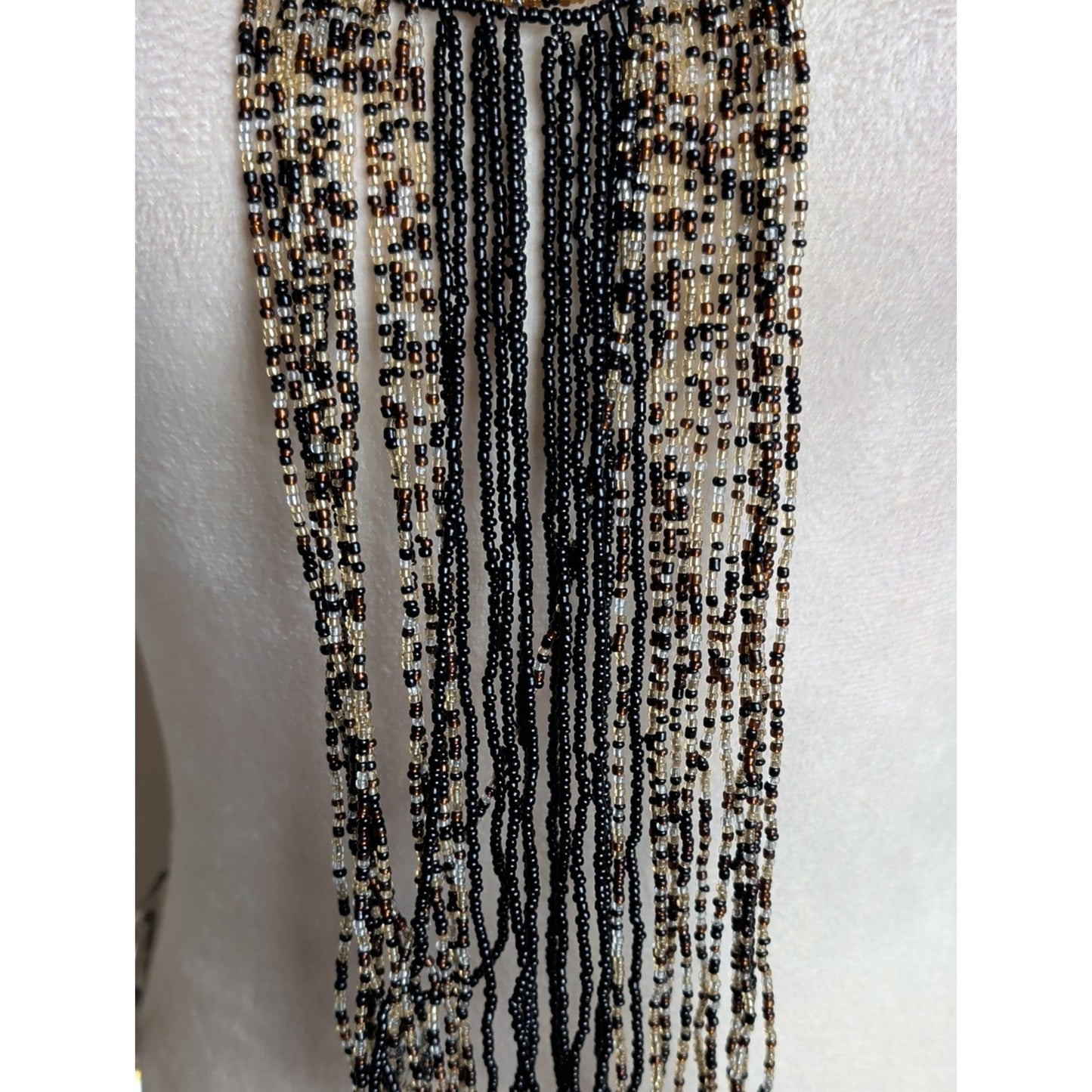 Handcrafted Beaded Fringe Statement Necklace Tribal Boho Luxe Wearable Art