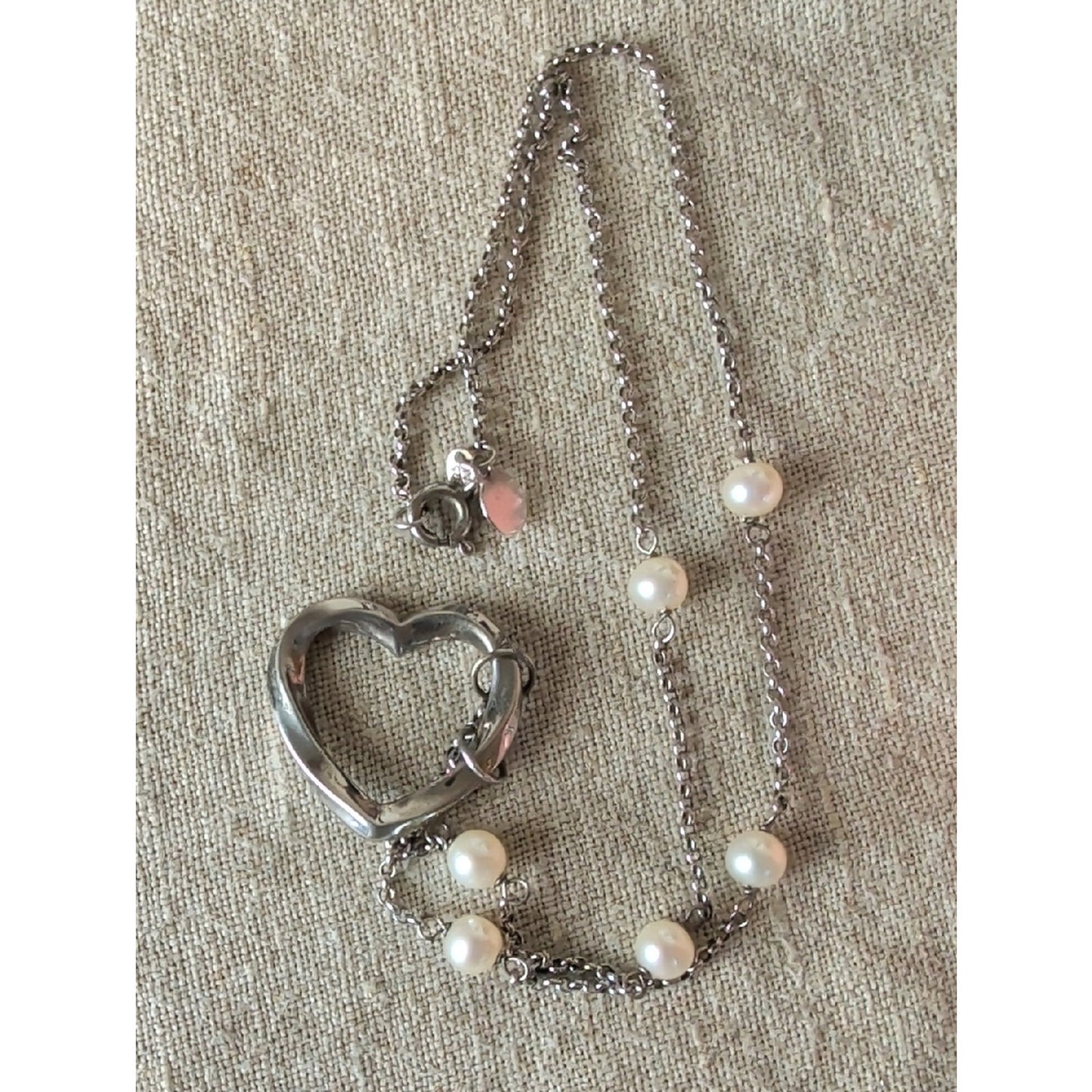 Adina Reyter 925 Sterling Silver Open Heart Pearl Necklace