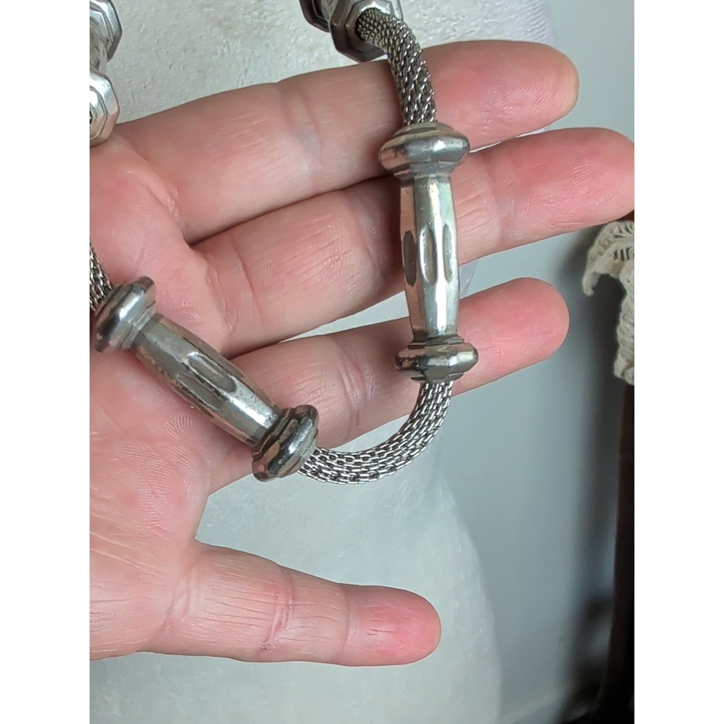 Vintage 80's Industrial Modern Mesh Cable  Necklace Heavy Silver Tone Brutalist